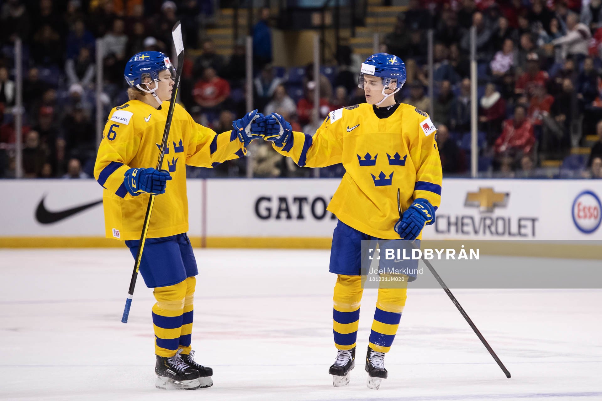 Filip Westerlund and Nils Lundkvist of Sweden celebrate the