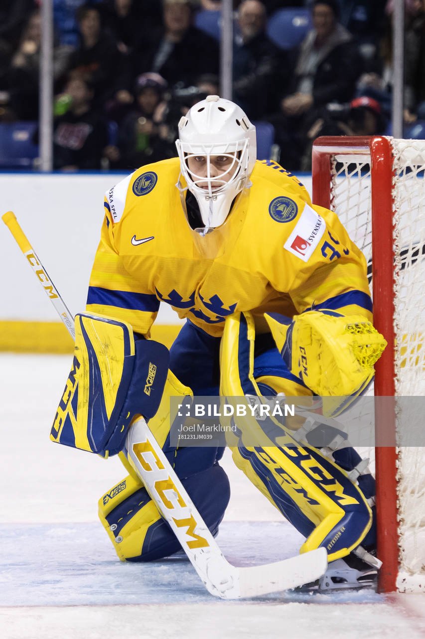 Goaltender Olle Eriksson Ek of Sweden