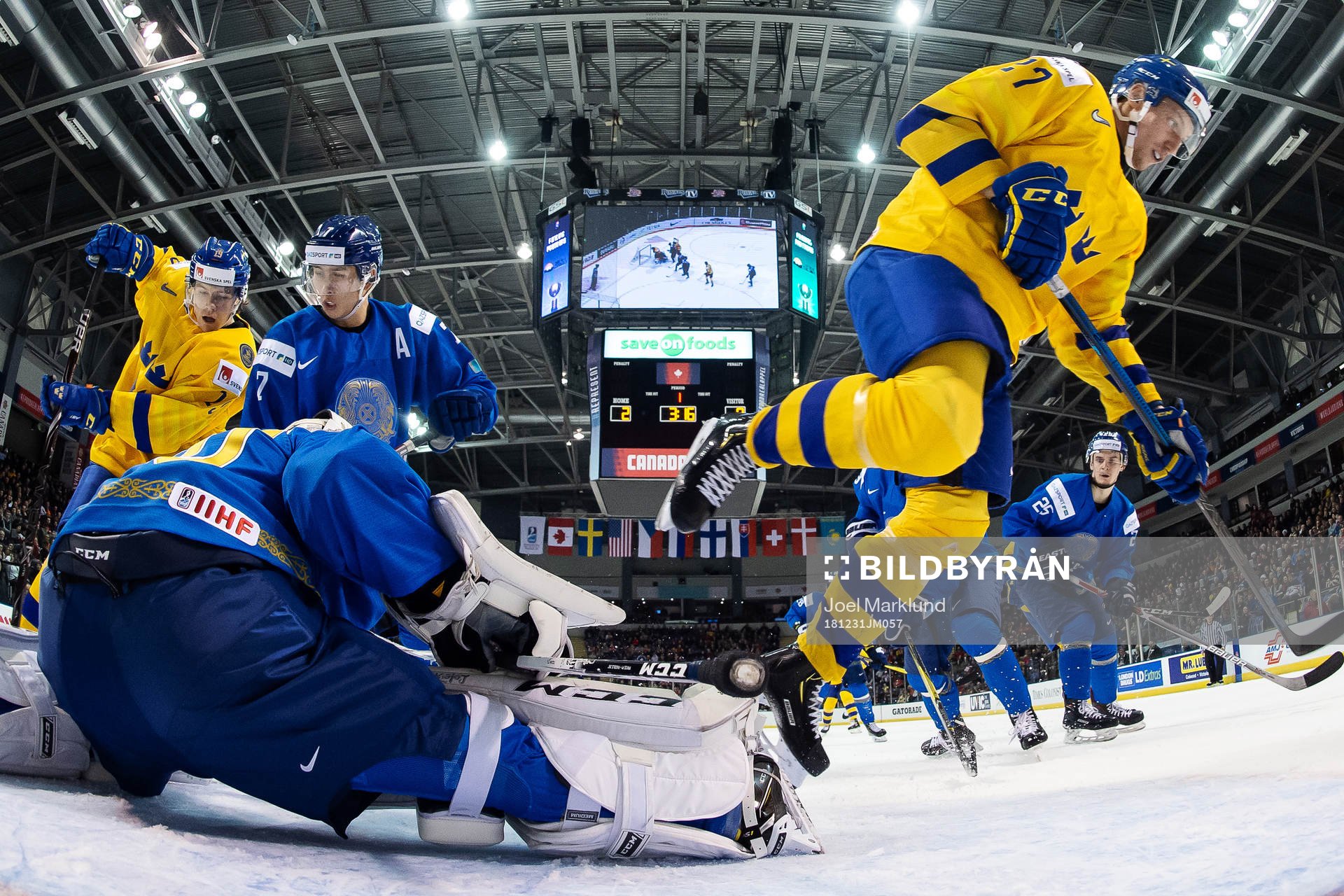 Filip Hållander and David Gustafsson of Sweden attacks in