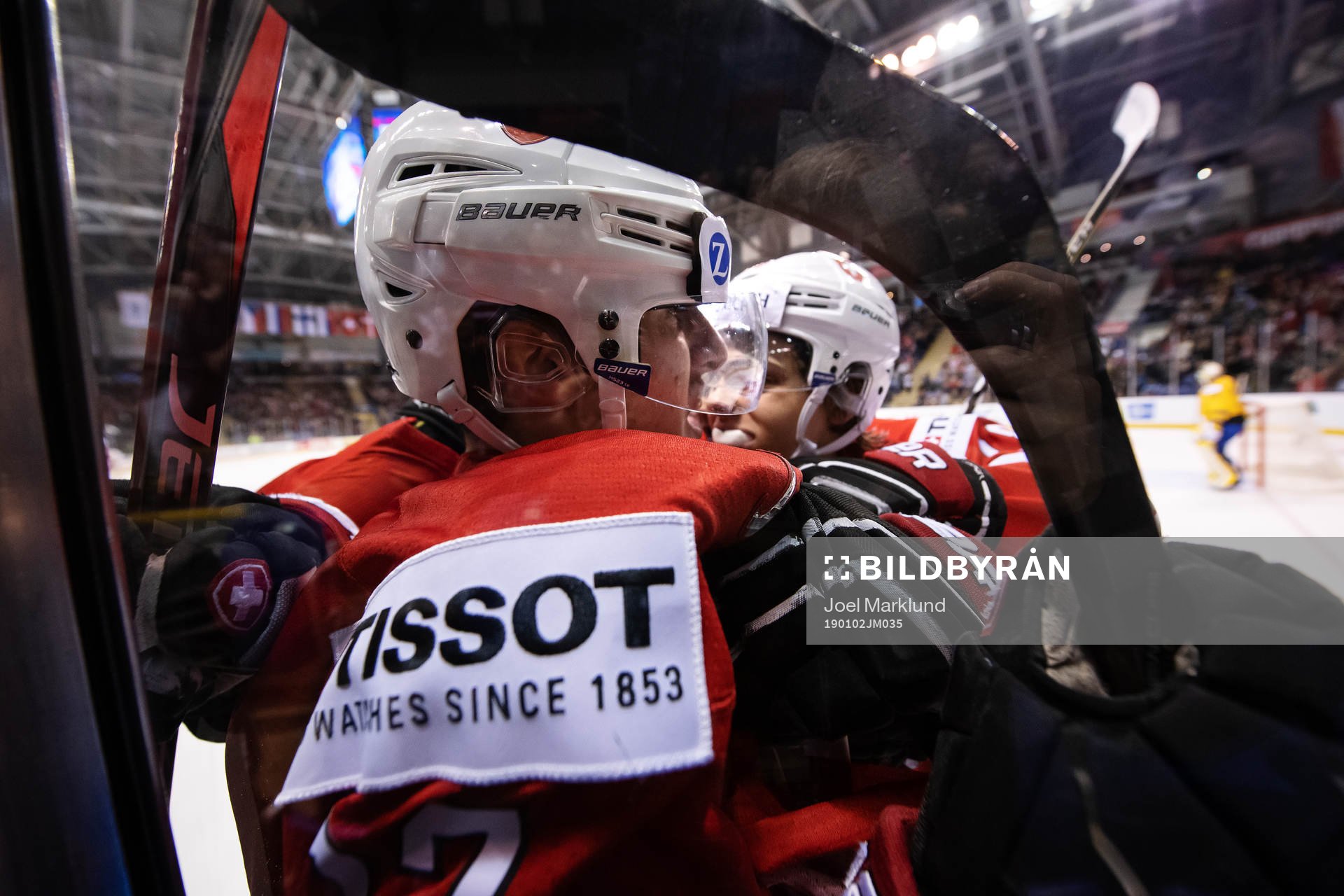 Luca Wyss of Switzerland celebrates with teammates