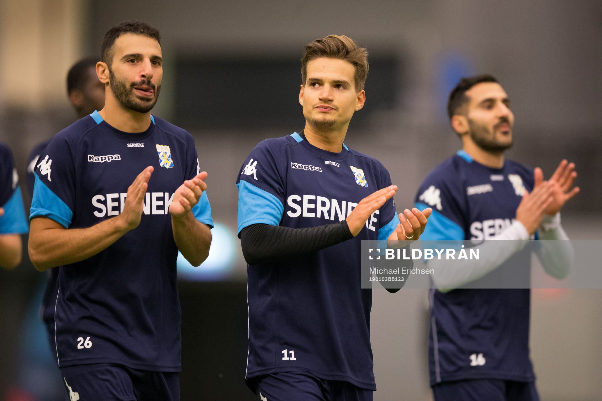 IFK Göteborgs André Calisir, Amin Affane och Sargon Abraham under en träning med IFK Göteborg den 3 januari 2019 i Göteborg.
