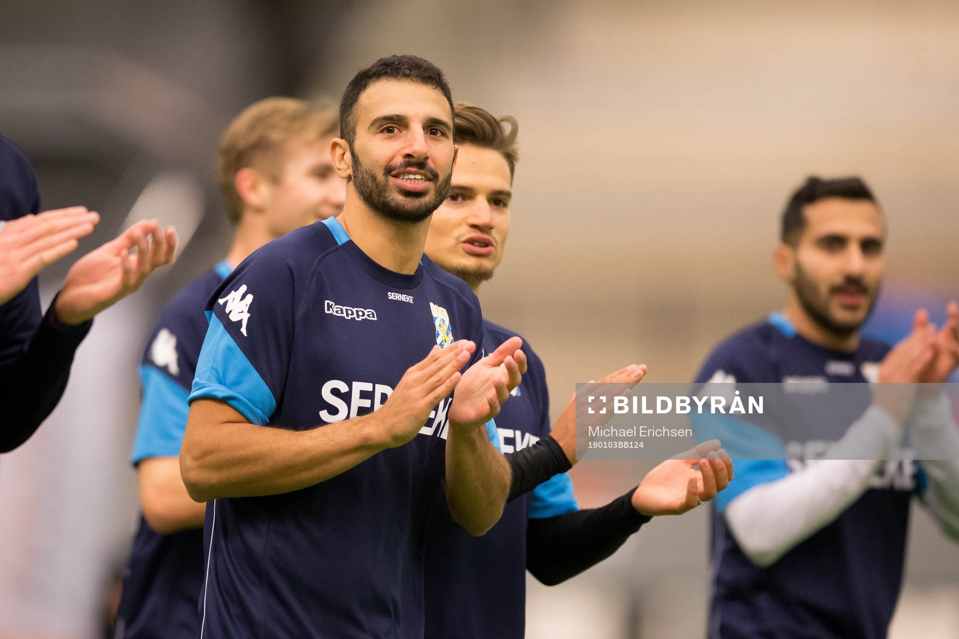IFK Göteborgs André Calisir och Amin Affane under en träning med IFK Göteborg den 3 januari 2019 i Göteborg.