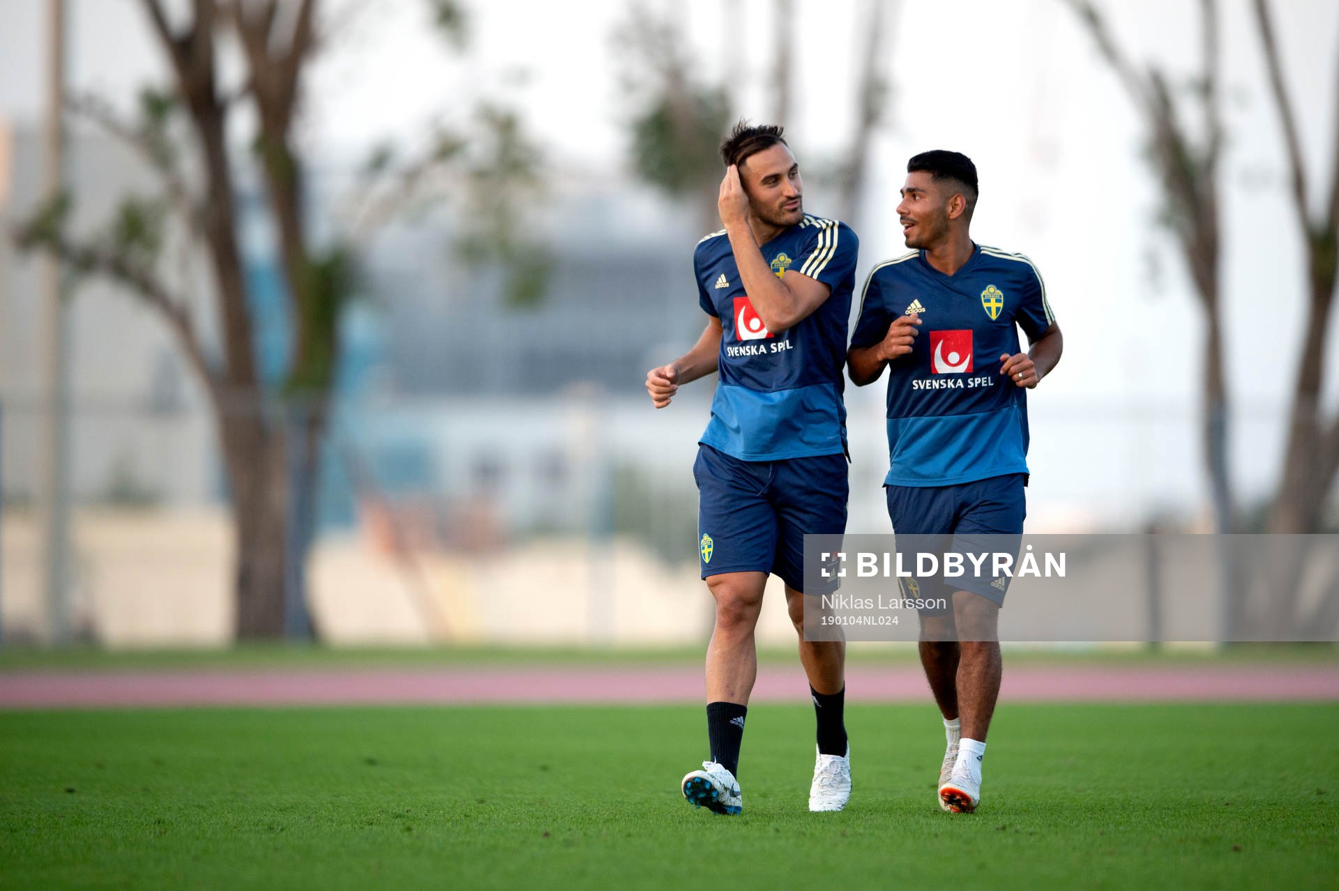 Sweden's Sotirios Papagiannopoulos and Hosam Aiesh under a training session during the winter training camp on January 4, 2019 in Doha.