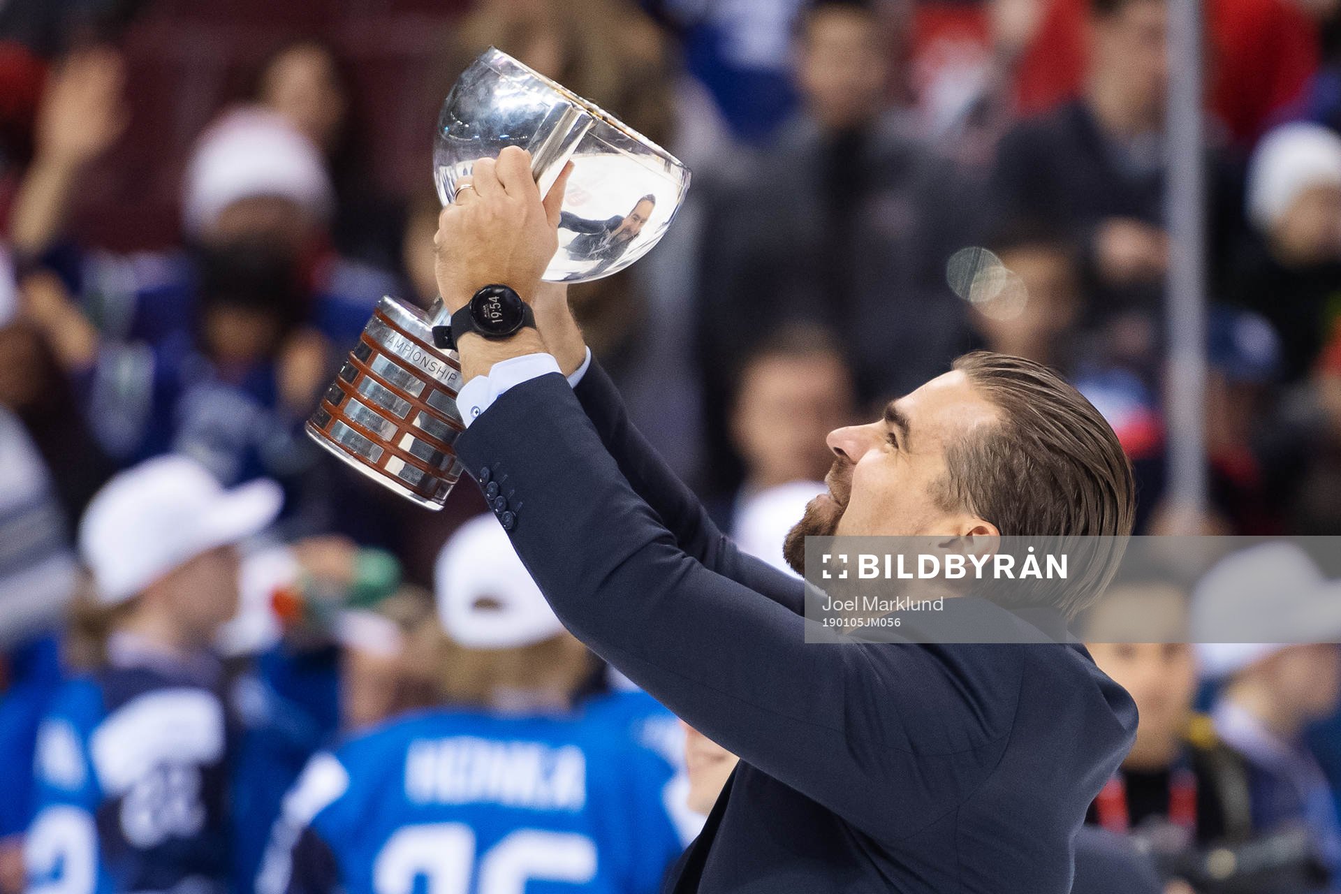 Head coach Jussi Ahokas of Finland celebrates with the