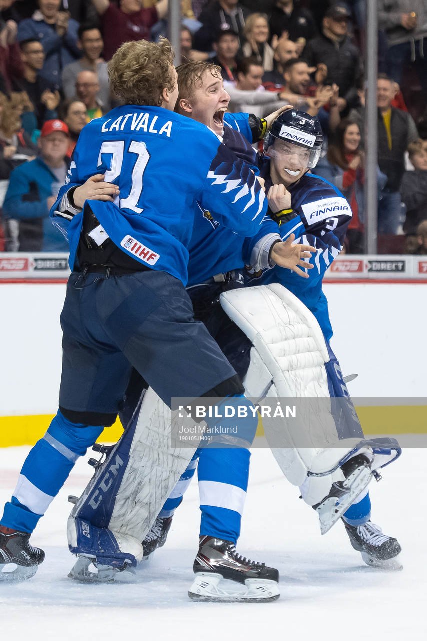 Otto Latvala, goaltender Ukko-Pekka Luukkonen and Toni