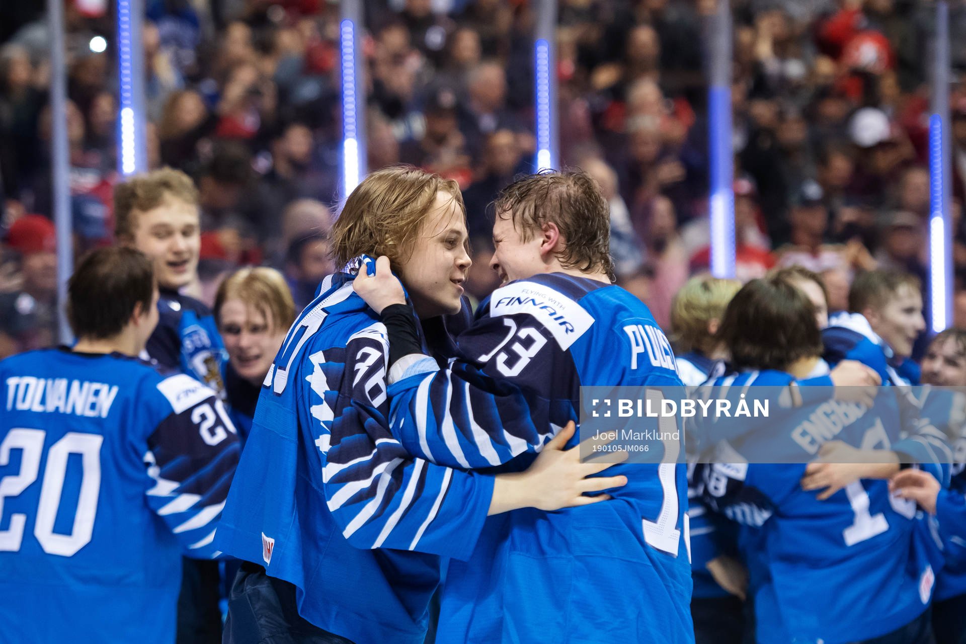 Anttoni Honka and Valtteri Puustinen of Finland celebrate