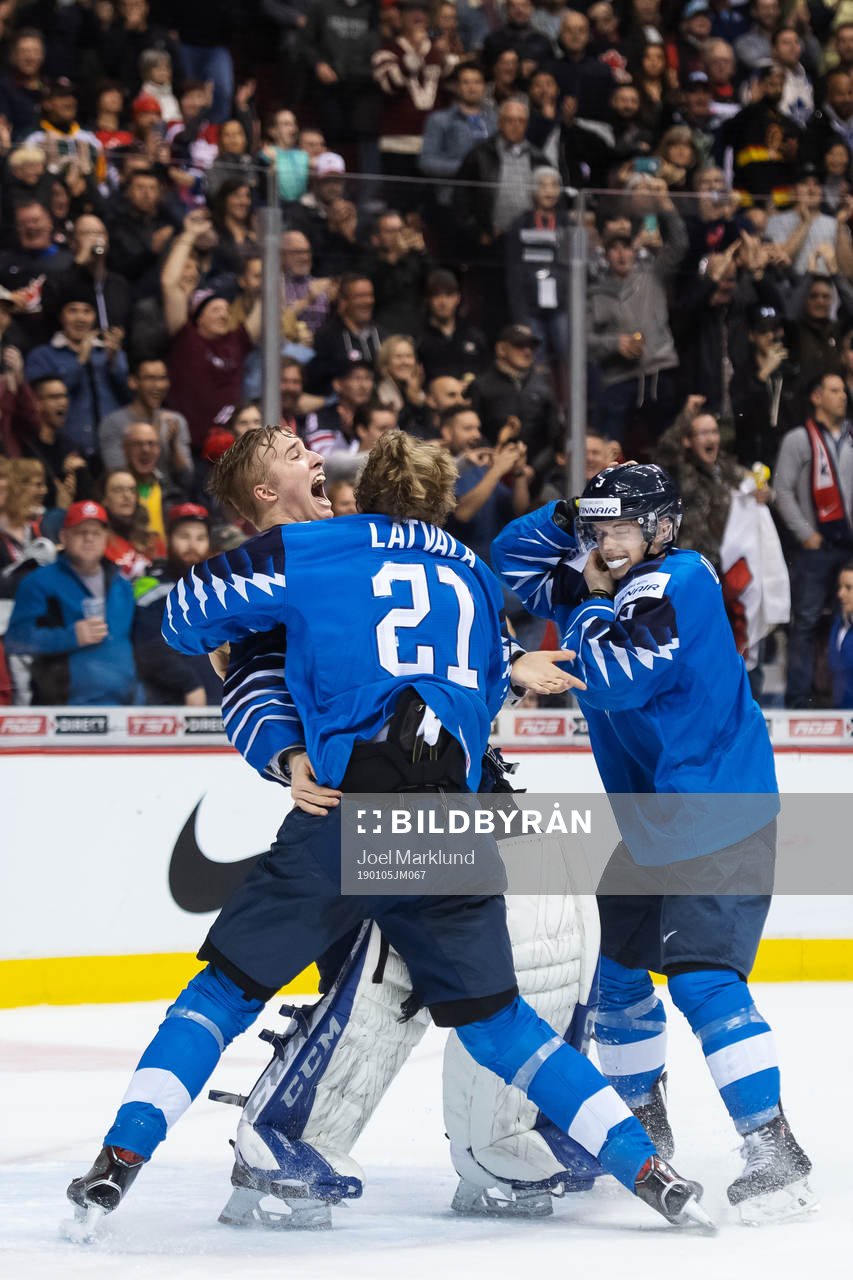 Otto Latvala, goaltender Ukko-Pekka Luukkonen and Toni
