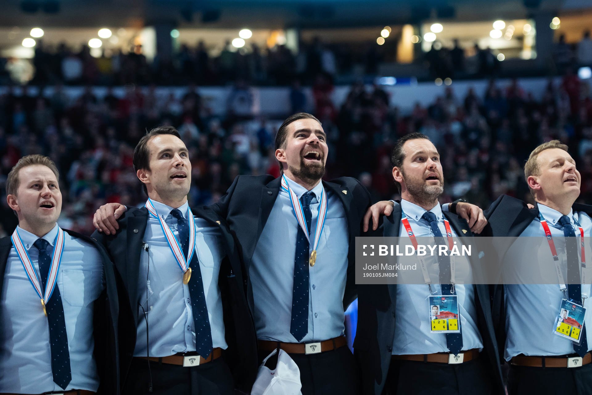 Head coach Jussi Ahokas (C) of Finland together with his