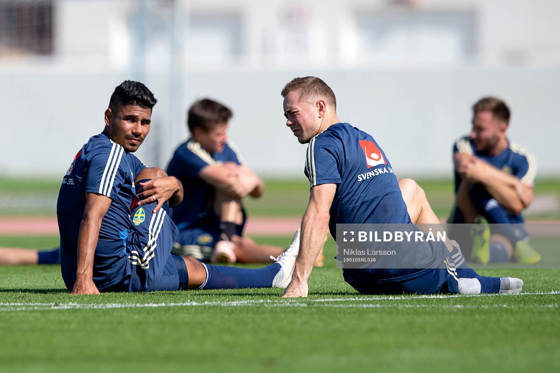 Sweden's Hosam Aiesh and Adam Andersson under a training session during the winter training camp on January 5, 2019 in Doha.