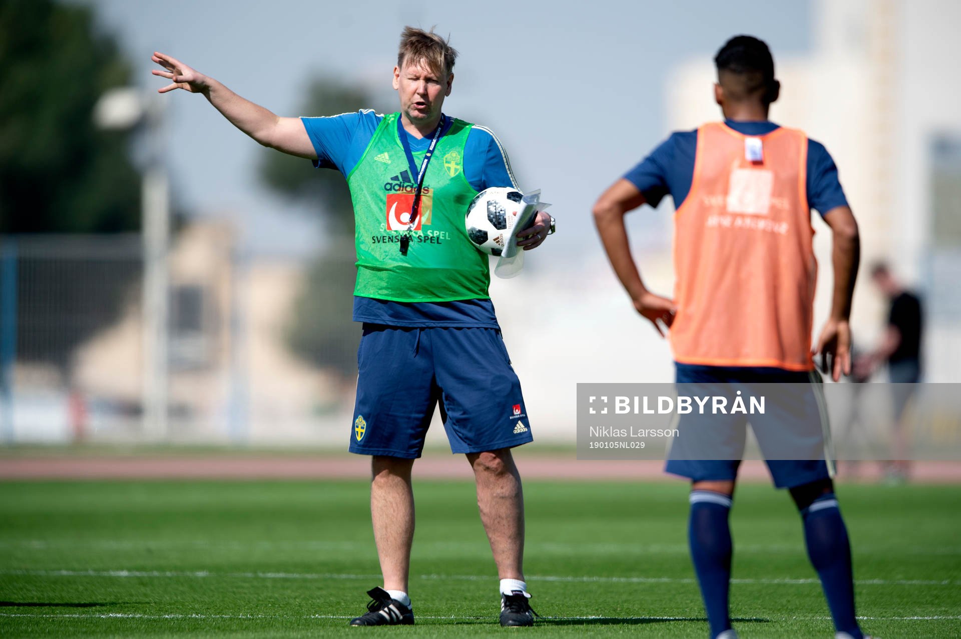 Sweden's assistant coach Peter Wettergren under a training session during the winter training camp on January 5, 2019 in Doha.
