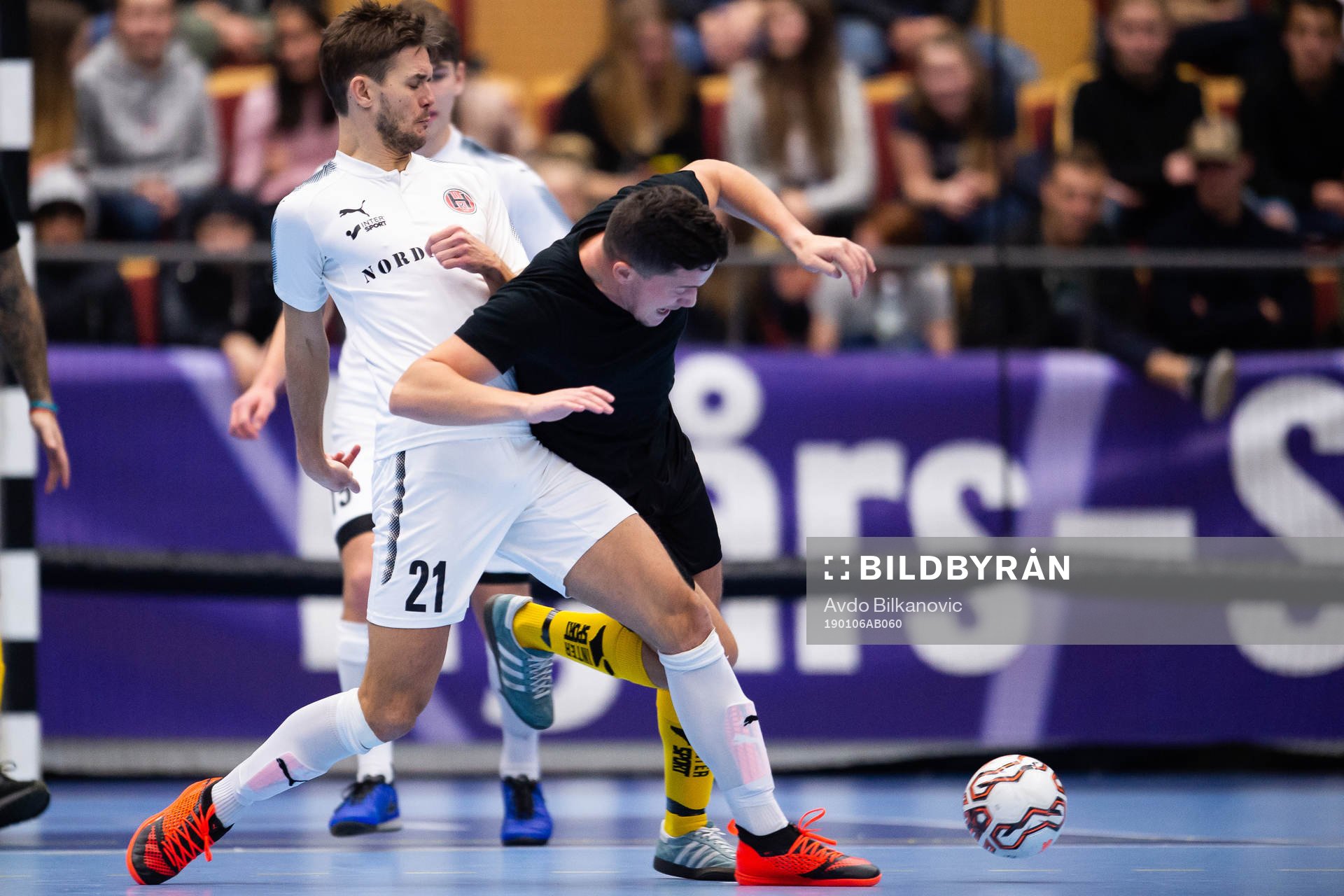 Hittarps Andre Kopfinger under Semifinalen av fotbollsturneringen Nyårssaluten mellan Hittarp och Spanska Akademi den 6 januari 2019 i Helsingborg