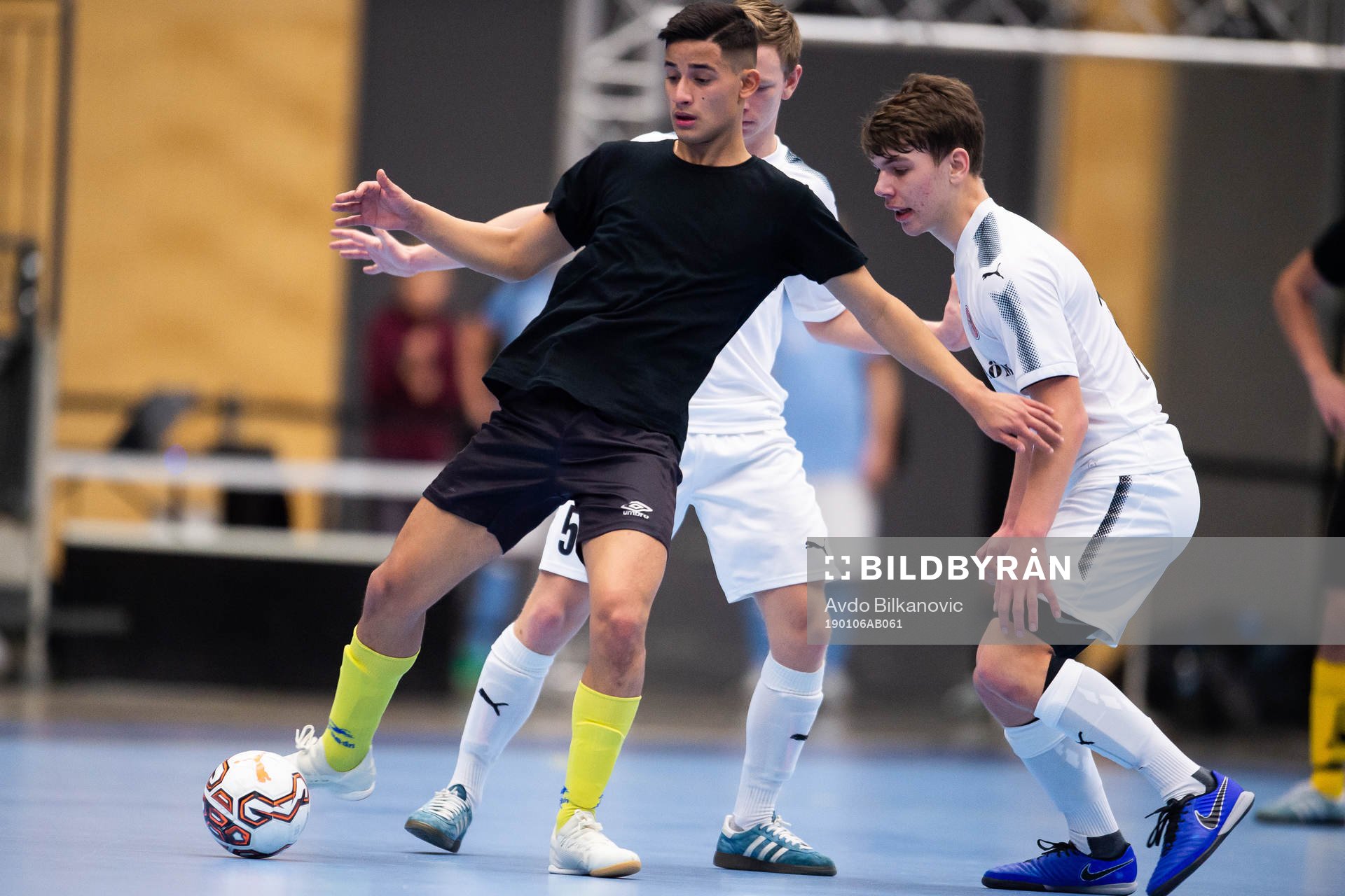 Spanskas Akademi Mustafa Abdulkader under Semifinalen av fotbollsturneringen Nyårssaluten mellan Hittarp och Spanska Akademi den 6 januari 2019 i Helsingborg