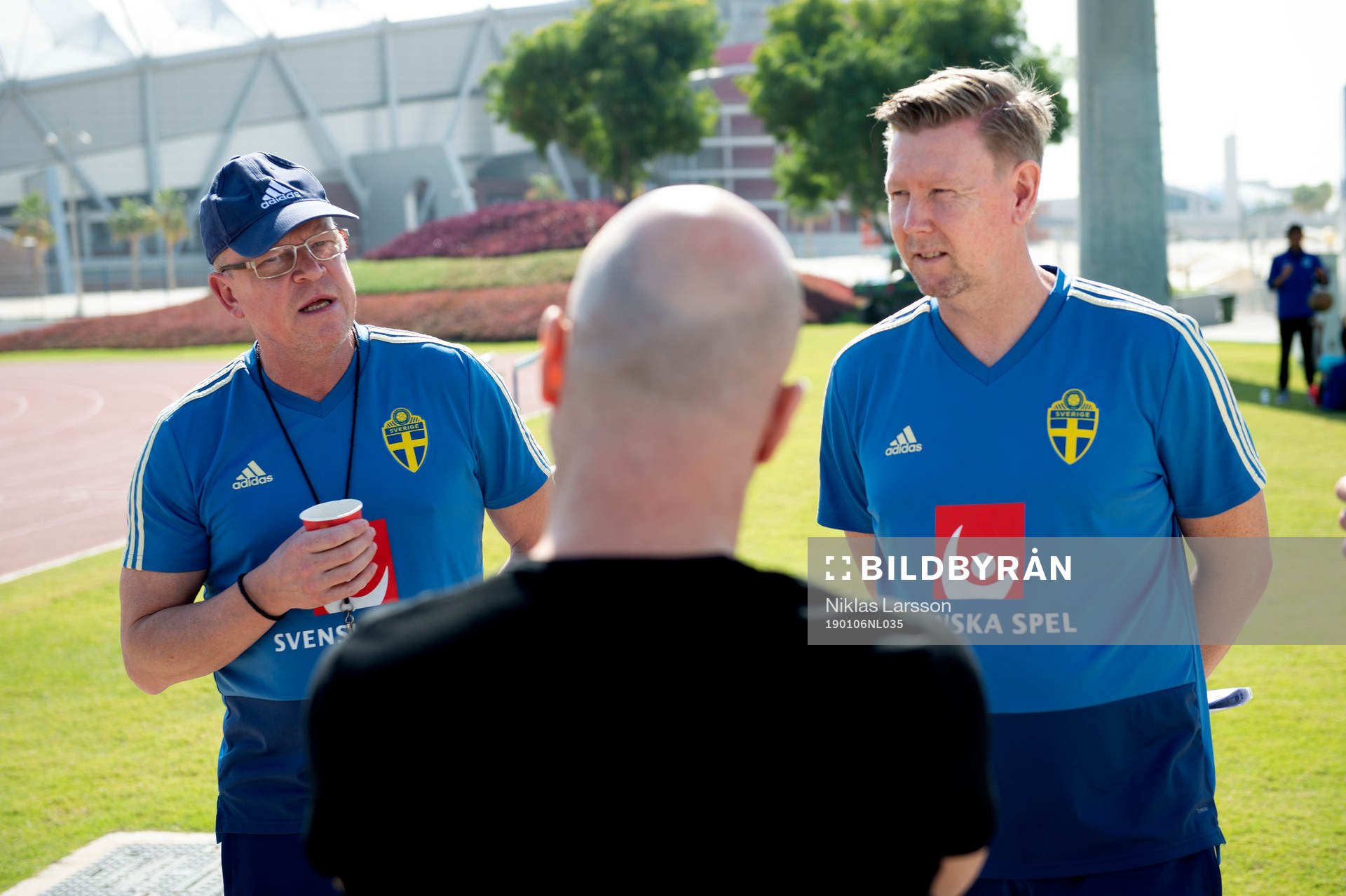 Sweden's head coach Janne Andersson and assistant coach