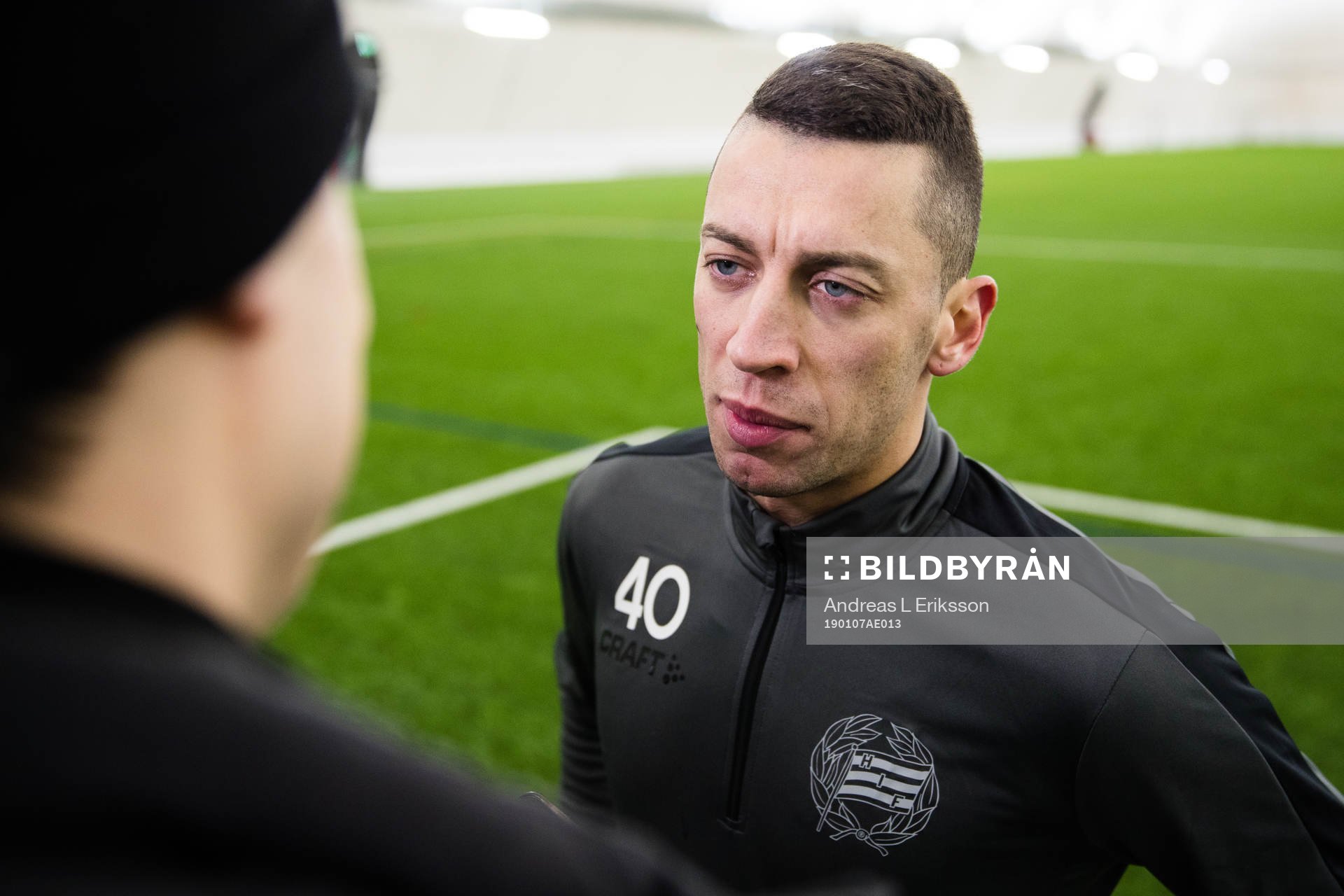 Nikola Djurdjic intervjus av media efter en träning med Hammarby den 7 januari 2019 i Stockholm. 