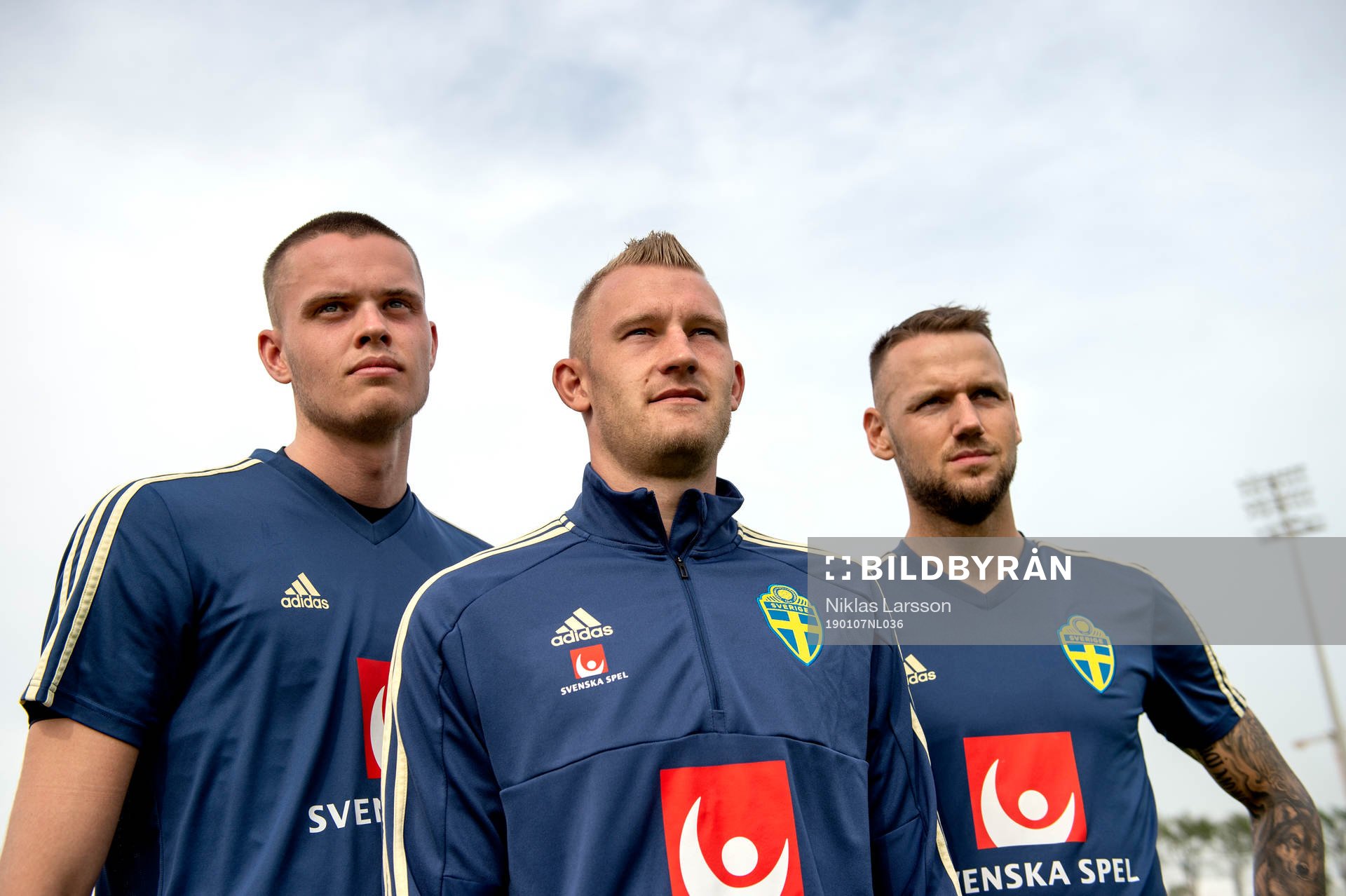 Sweden and AIK players Robin Jansson, Alexander Milosevic and Oscar Linnér after a training session on January 7, 2019 in Doha.