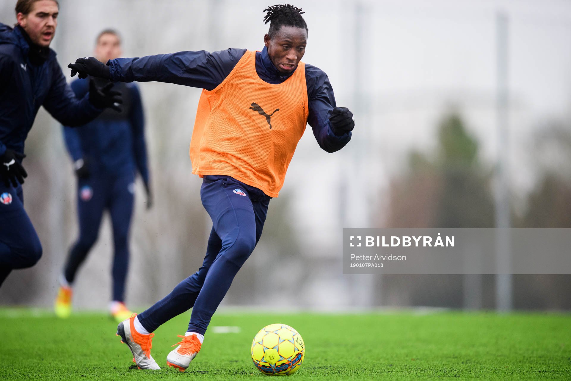 Mamudu Moro under en fotbollsträning med Helsingborg den 7 januari 2019 i Helsingborg.