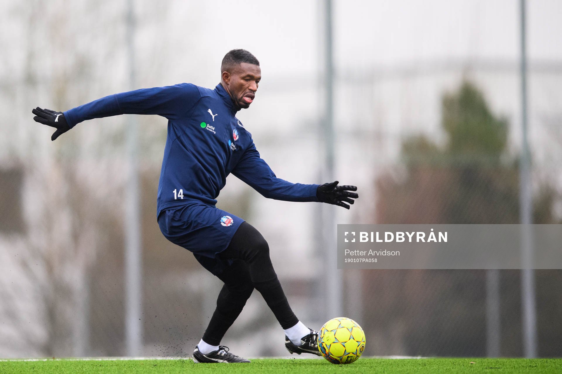 Mohammed Abubakari under en fotbollsträning med Helsingborg den 7 januari 2019 i Helsingborg.