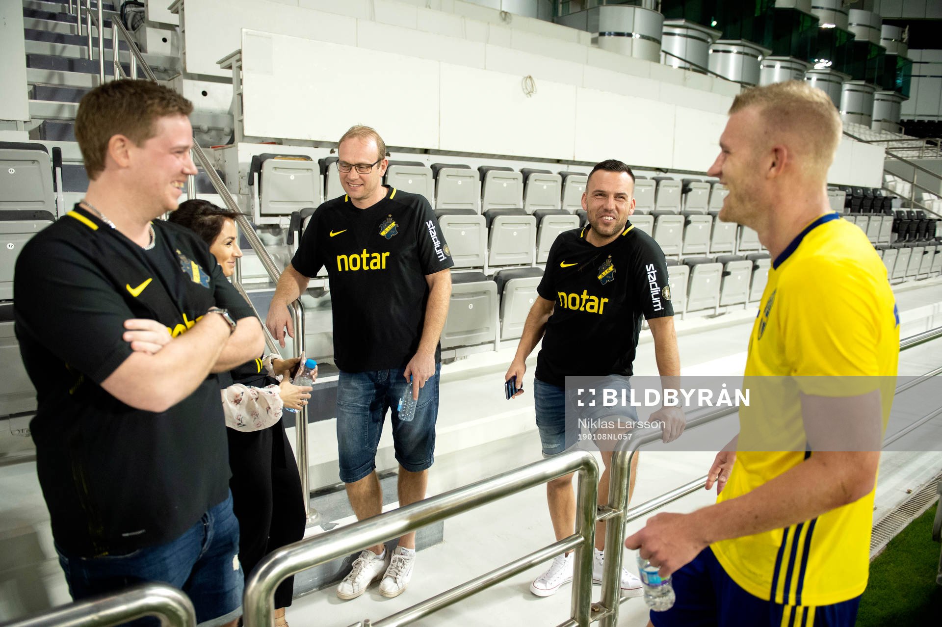 Sweden's Robin Janssons family in the stands after the international friendly football match between Sweden and Finland on January 8, 2019 in Doha.