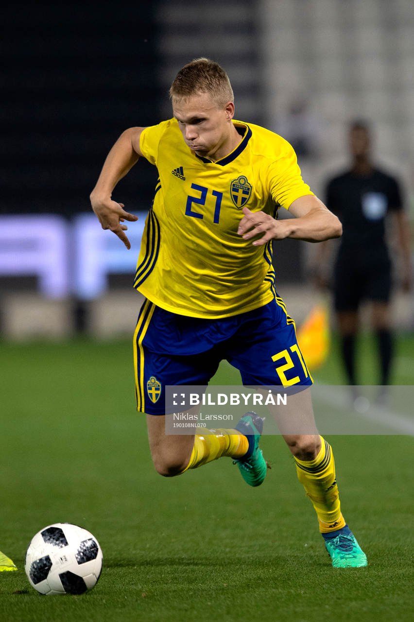 Sweden's Jonathan Augustinsson during the international friendly football match between Sweden and Finland on January 8, 2019 in Doha.