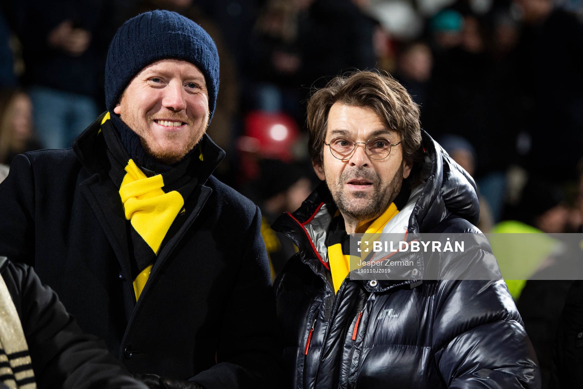 AIK Fotbolls ordförande Eric Ljunggren (v) och Niklas Strömstedt (h) under en träning med AIK den 10 januari 2019 i Stockholm.
