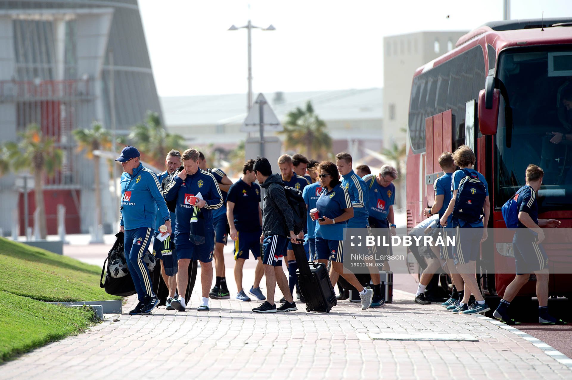 Sweden players arrive to the training ground