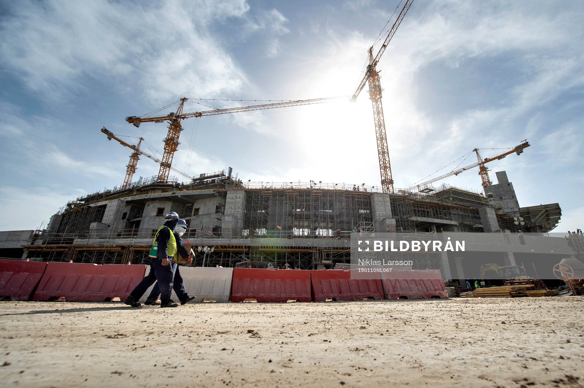 Exterior view during the construction of the Lusail Stadium, on January 10, 2019 in Doha. Lusail Stadium will be seating 80 000 spectators and will host the opening- and final game.