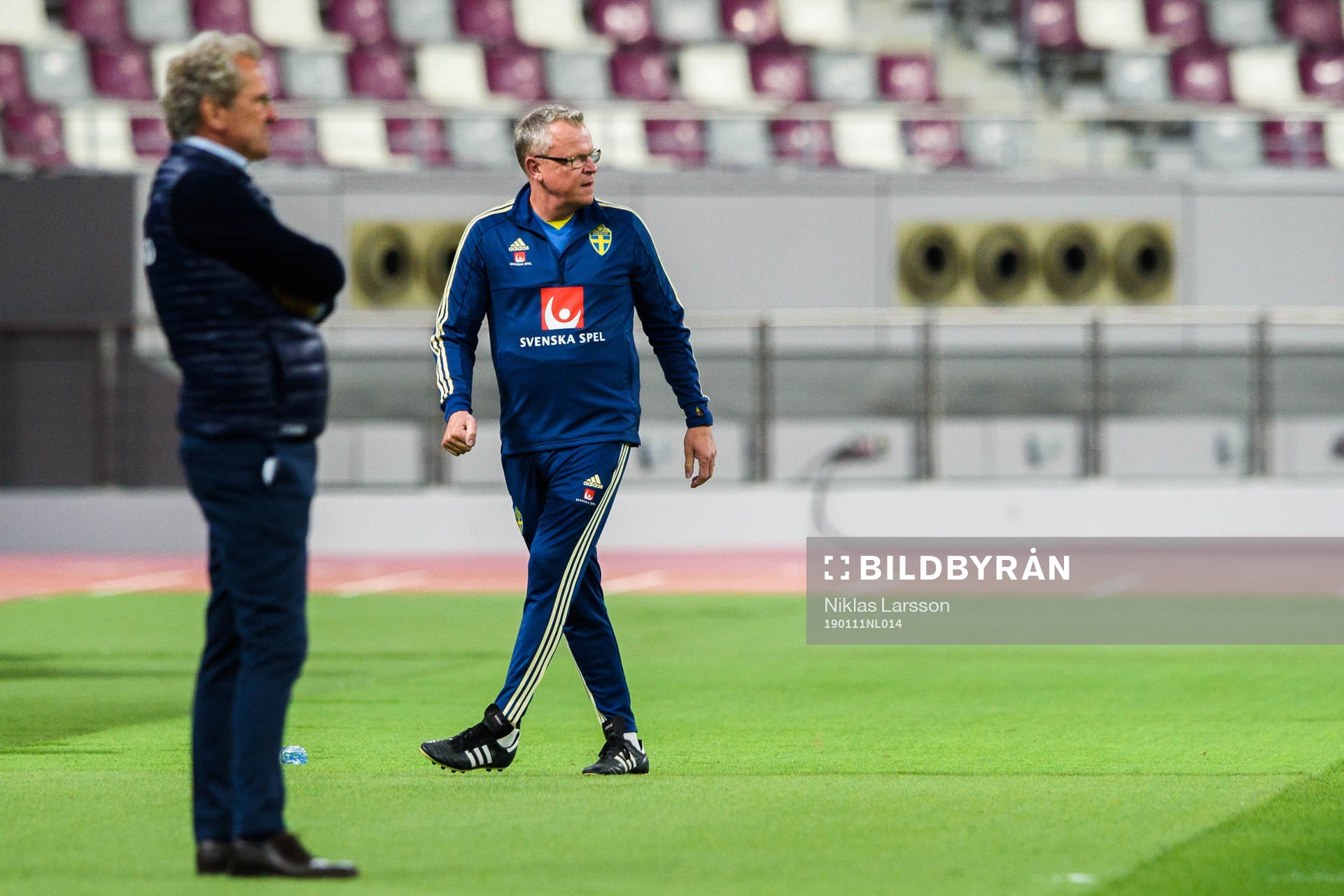 Head coach Erik Hamrén of Iceland and head coach Janne Andersson of Sweden during the international friendly football match between Sweden and Iceland on January 11, 2019 in Doha.