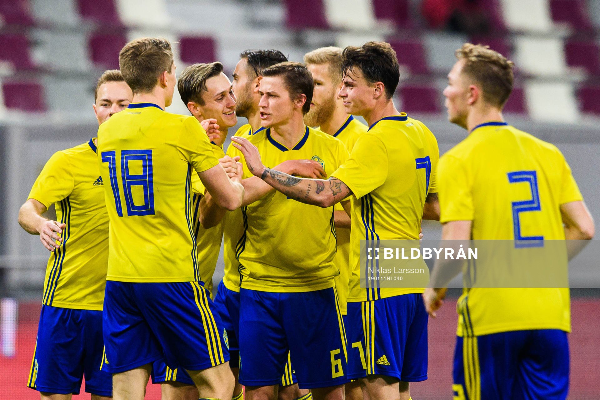 Simon Thern of Sweden celebrates with teammates