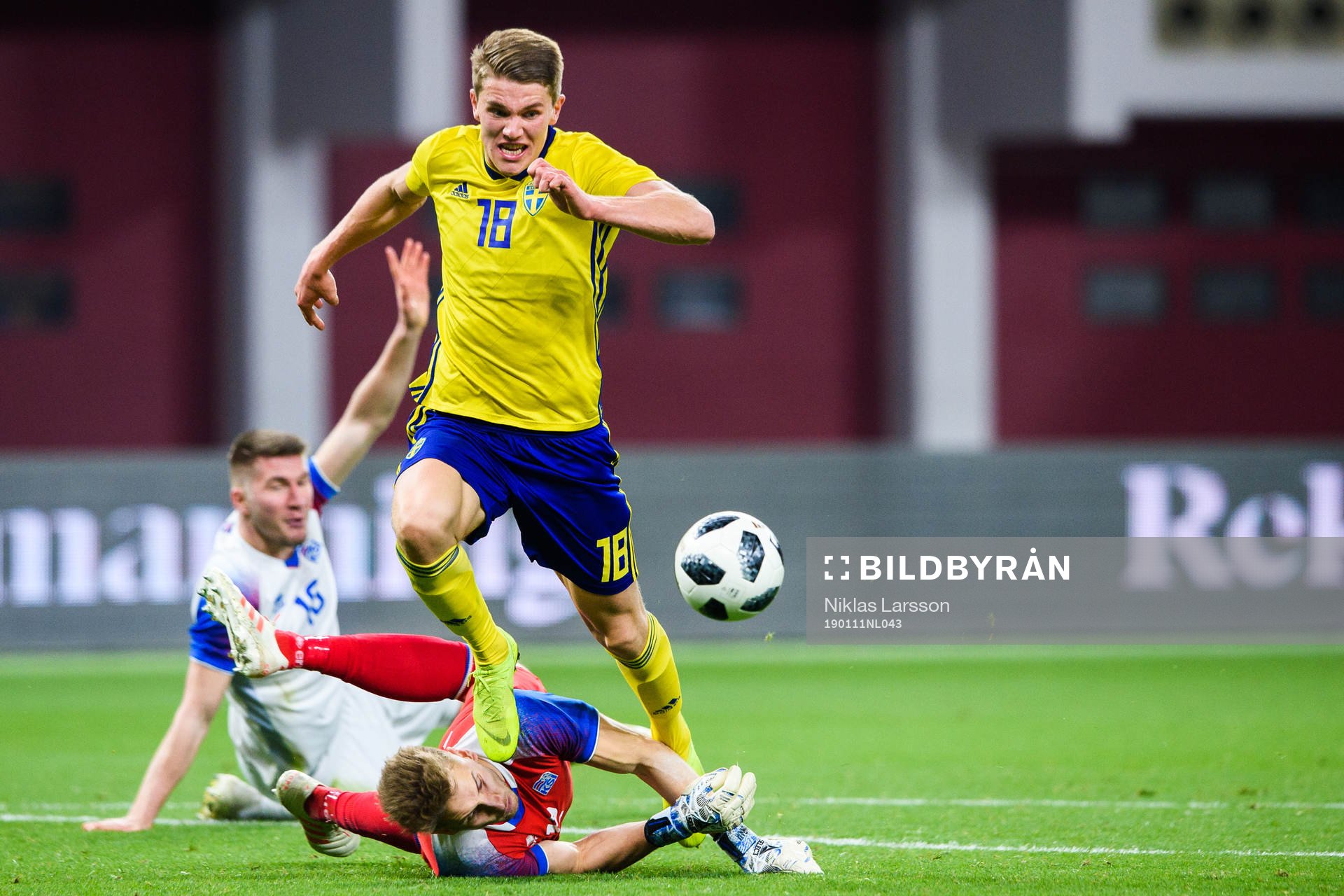 Goalkeeper Frederik Schramof and Adam Arnarson of Iceland