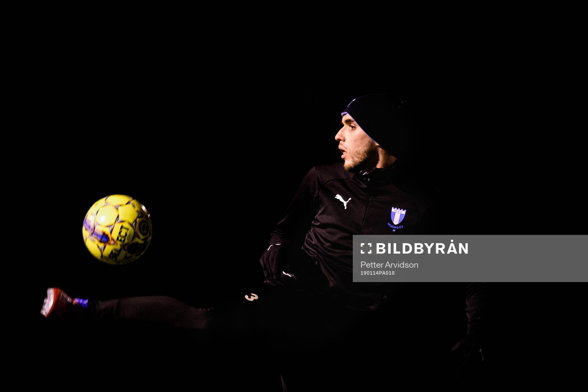Egzon Binaku under en fotbollsträning med Malmö FF den 14 januari 2019 i Malmö.
