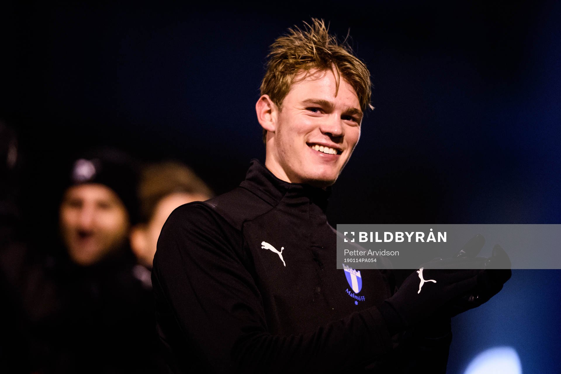 Hugo Andersson under en fotbollsträning med Malmö FF den 14 januari 2019 i Malmö.