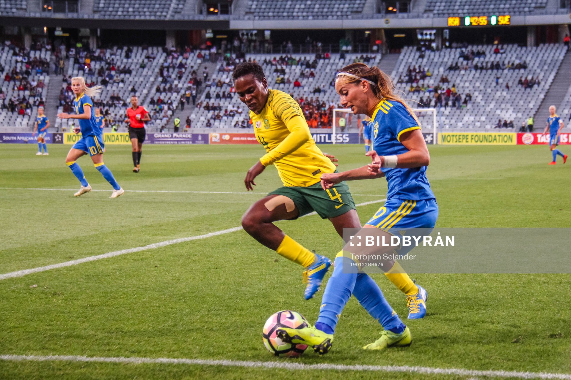 Noko Matlou of South Africa and Kosovare Asllani of Sweden