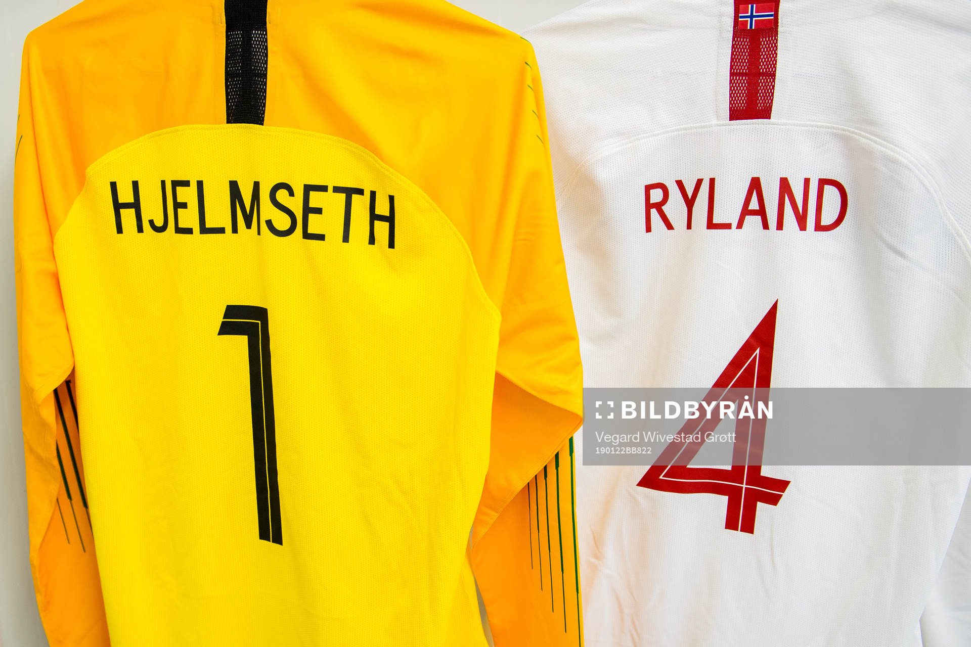 The shirts of goalkeeper Ingrid Hjelmseth and Ingrid Ryland
