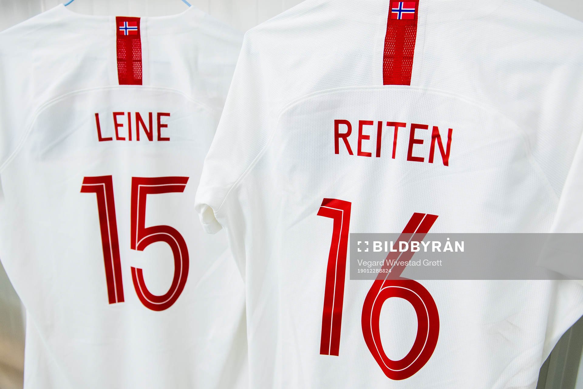 The shirts of Kristine Leine and Guro Reiten of Norway
