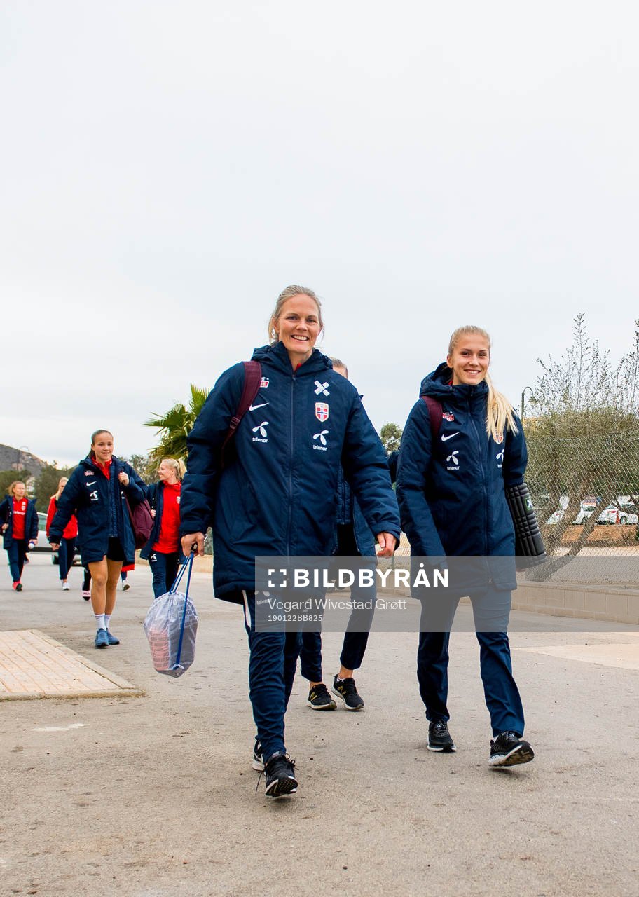 Goalkeeper Ingrid Hjelmseth and Emilie Nautnes of Norway