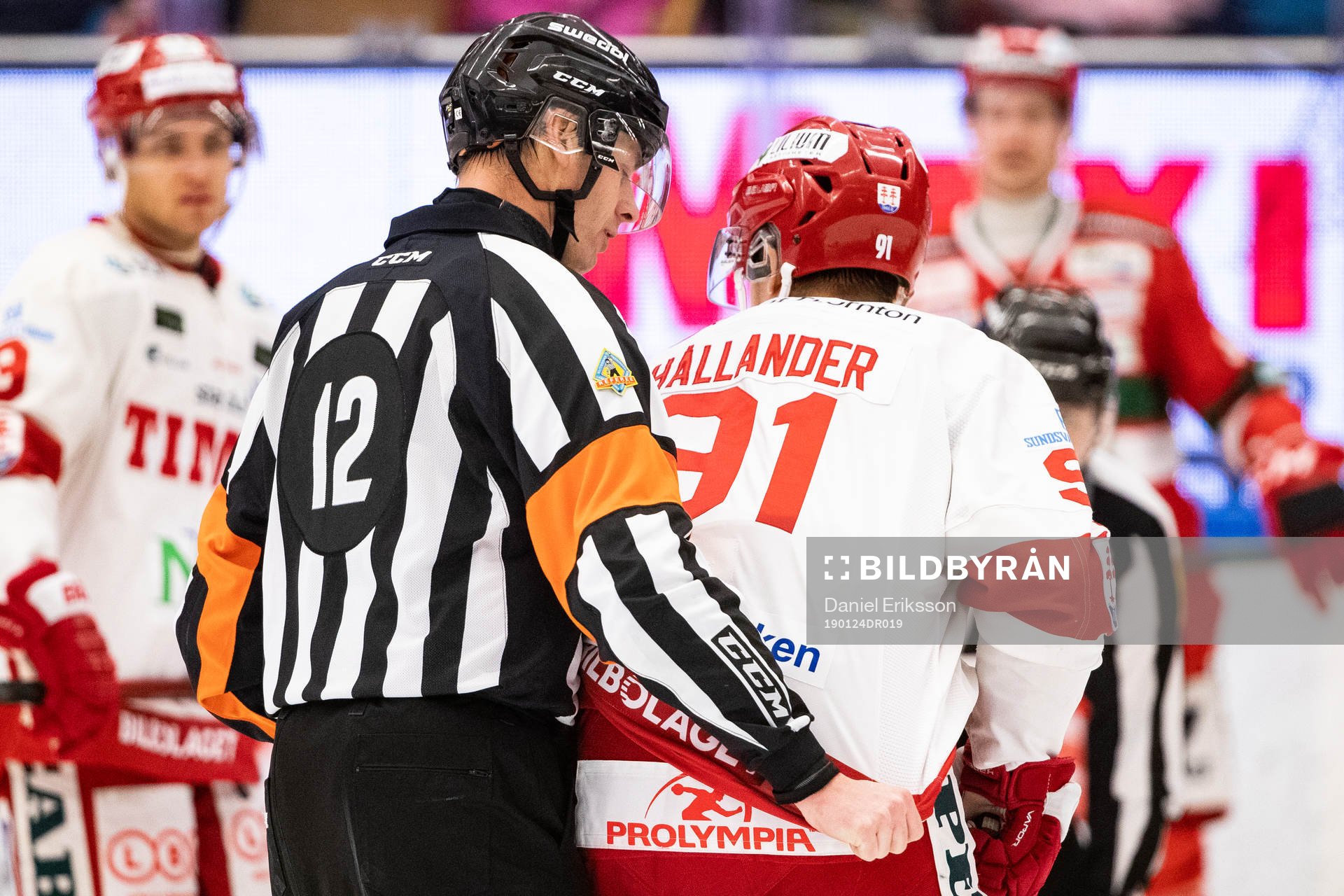 Domare Mikael Andersson hjälper Timrås Filip Hållander