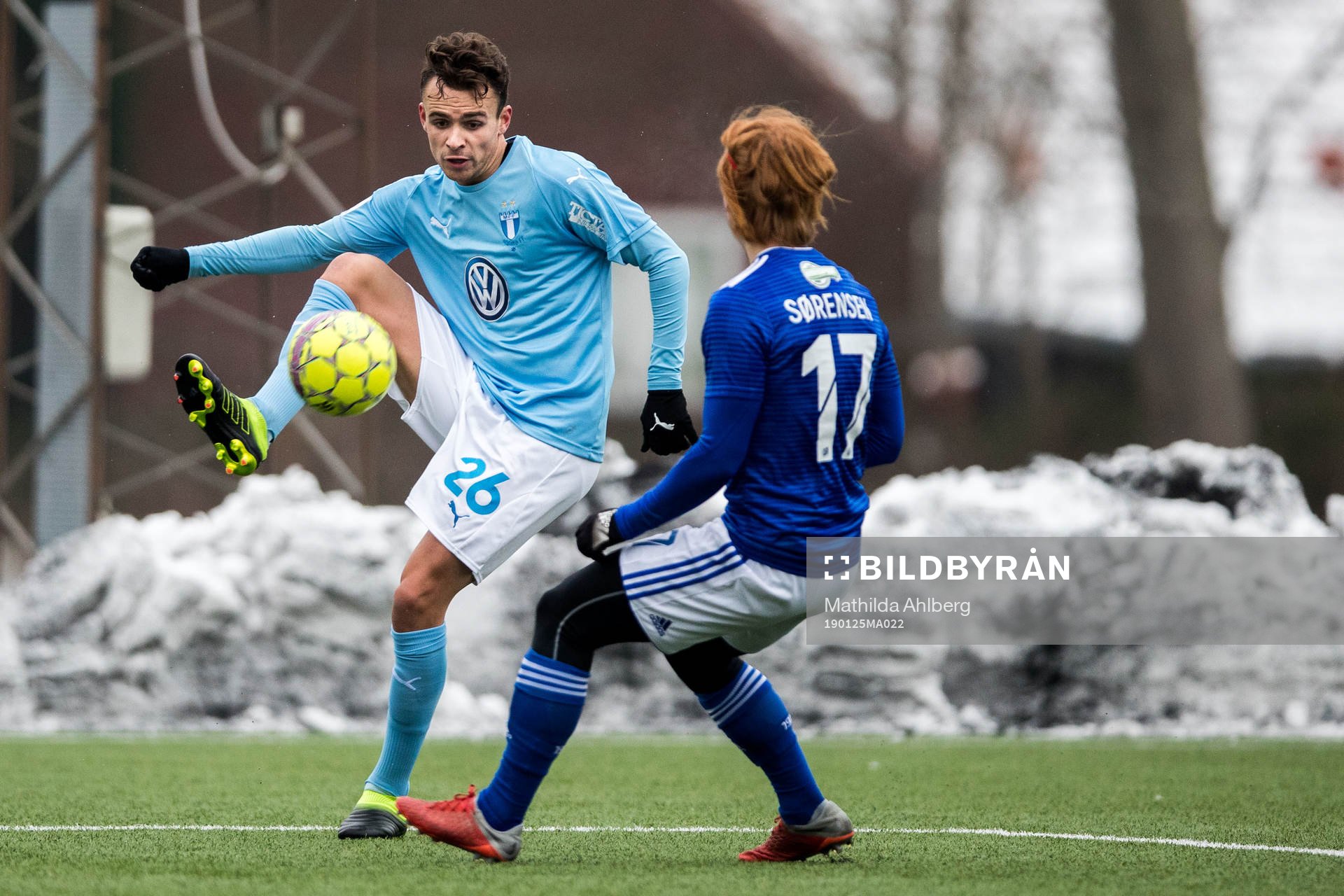 Malmö FFs Andreas Vindheim under träningsmatchen i fotboll mellan Lyngby och Malmö FF den 25 januari 2019 i Lyngby. 