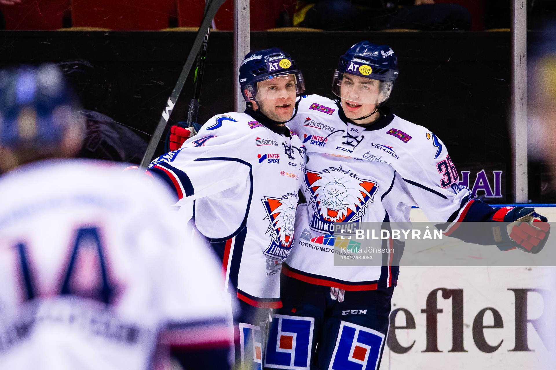 Linköpings Chad Billins (v) jublar med Filip Karlsson