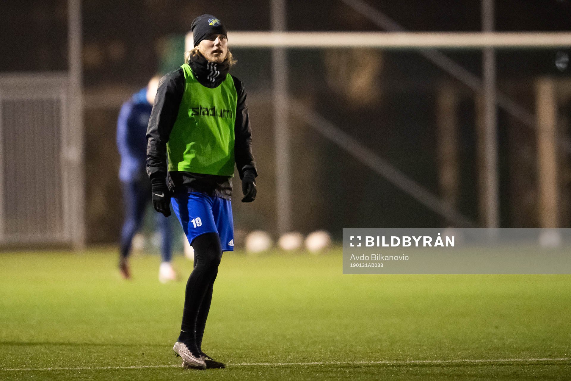 Oliver Åkerman under en fotbollsträning med Eskilsminne den 31 januari 2019 i Helsingborg. 