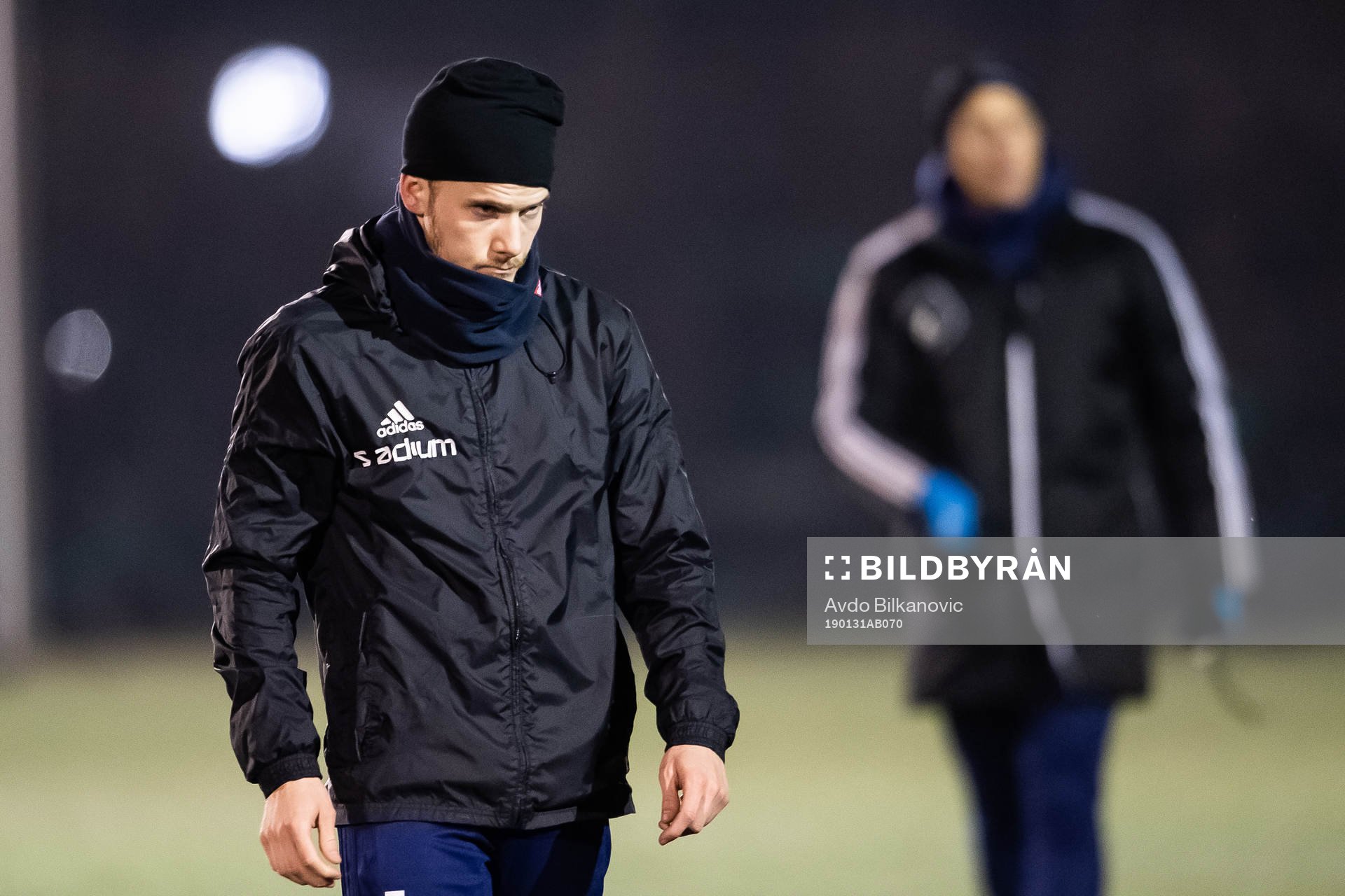 David Svensson under en fotbollsträning med Eskilsminne den 31 januari 2019 i Helsingborg. 