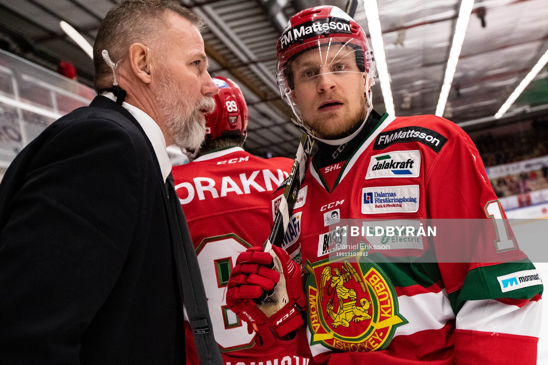Moras tränare Mats Lusth och Moras Alexander Hilmerson