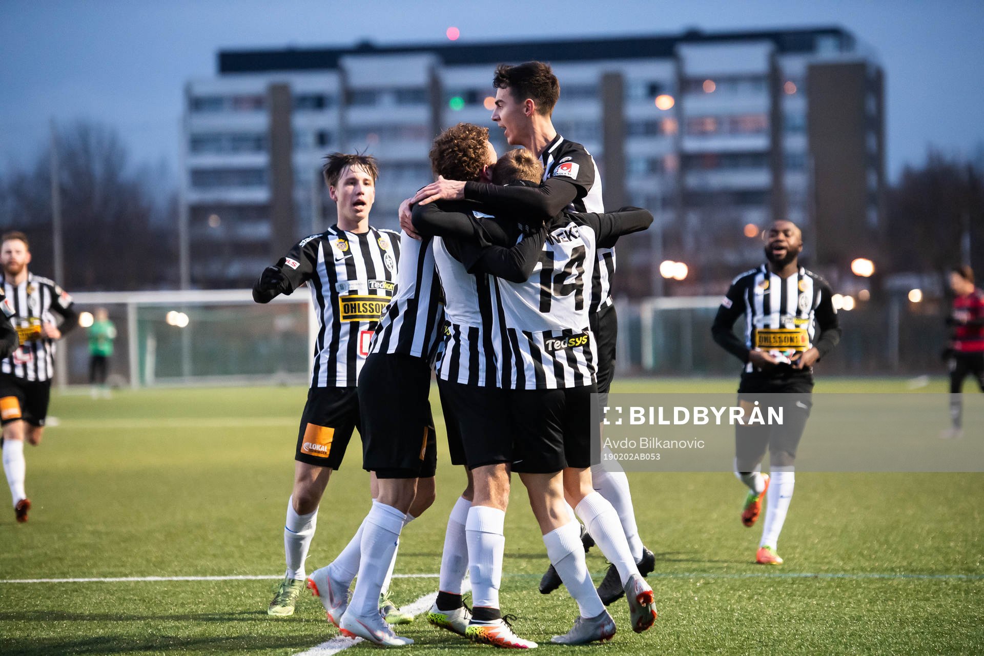 Landskronas Jacob Ondrejka jublar efter 1:1 målet under en träningsmatch i fotboll mellan Landskrona och Frem den 2 februari 2019 i Landskrona. 