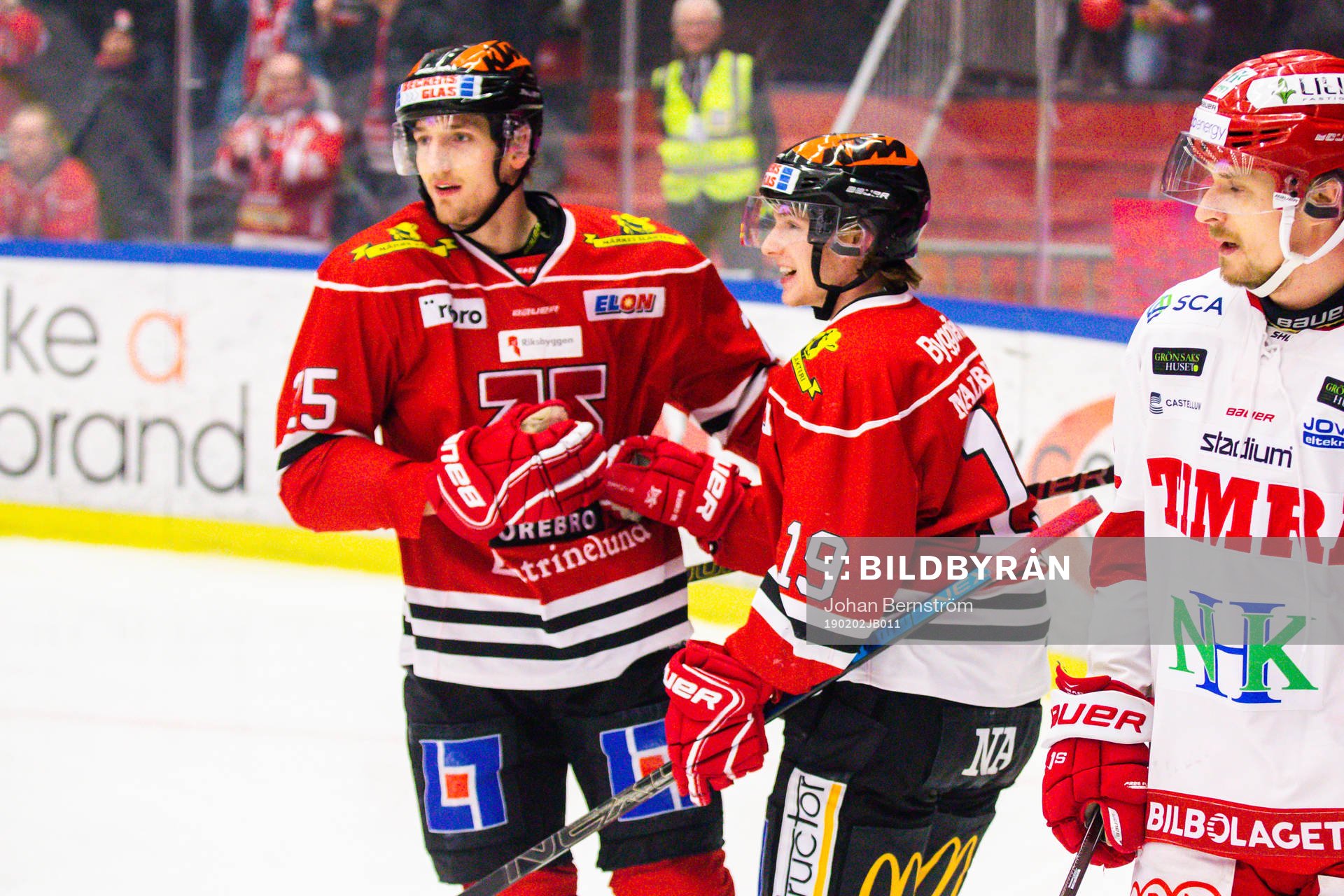 Örebros Patrik Virta jublar med Anton Hedman