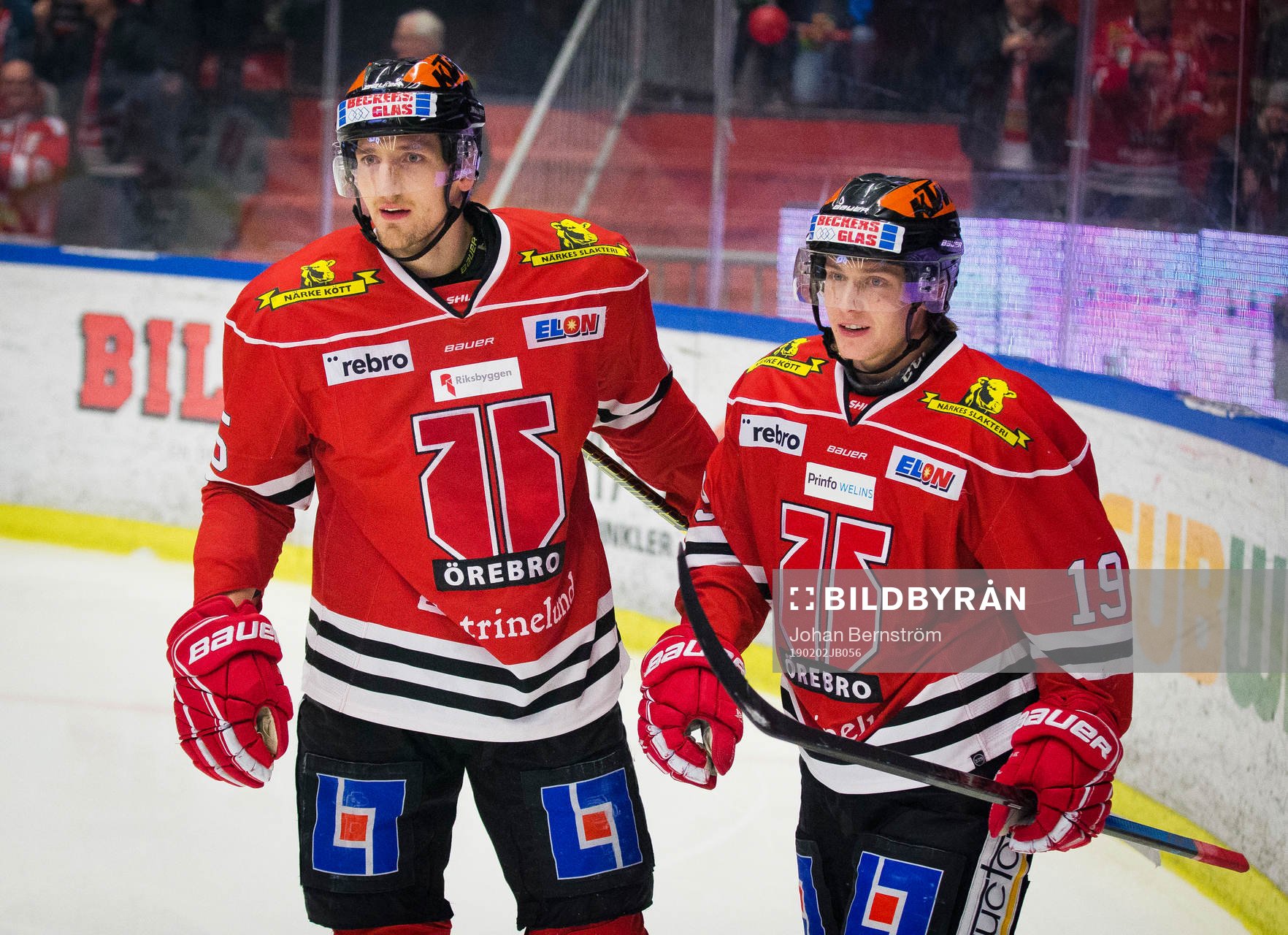 Örebros Patrik Virta gör 1-0 och jublar med Anton Hedman
