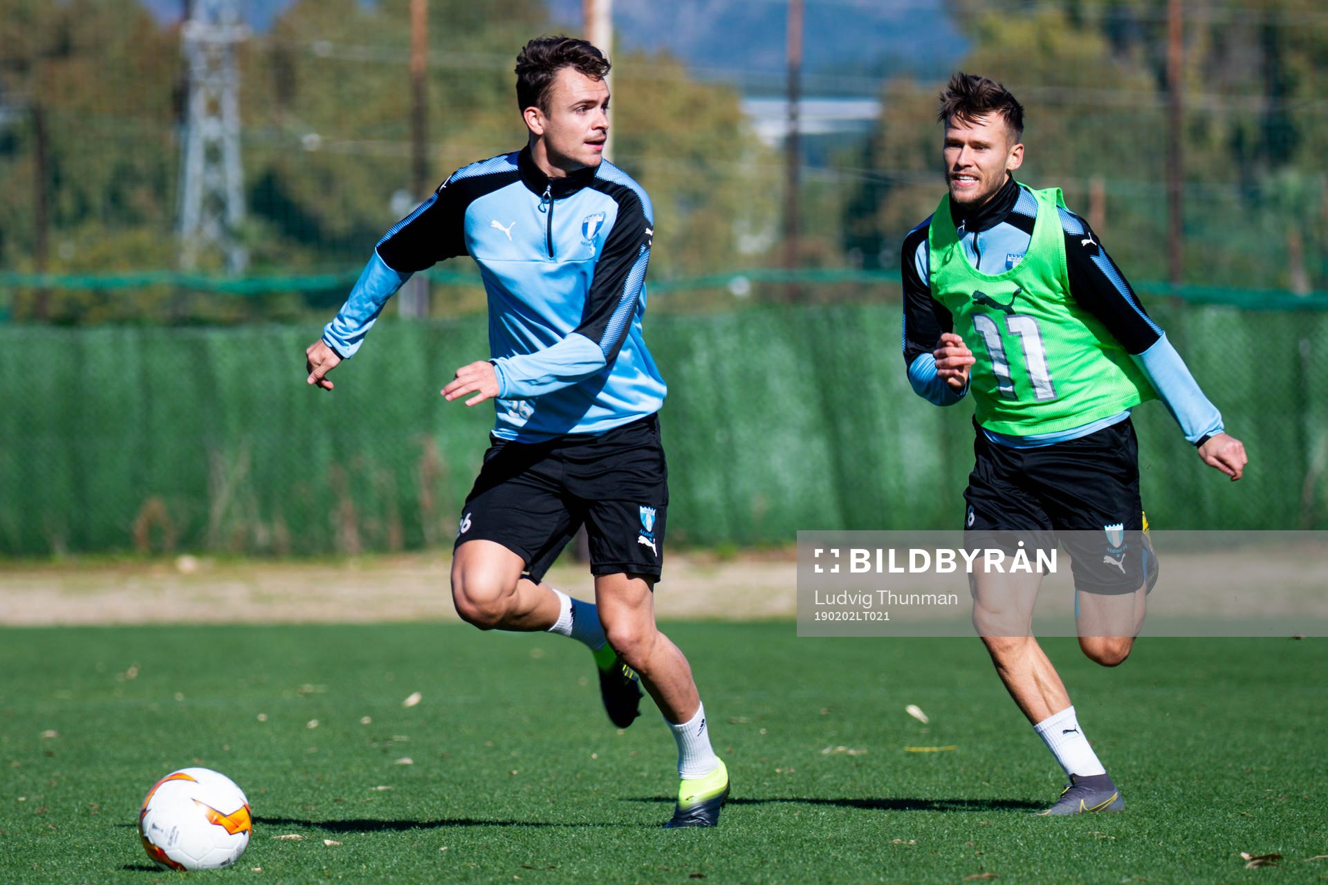 Andreas Vindheim och Arnor Traustason under Malmö FFs träningsläger den 2 februari 2019 i Marbella.