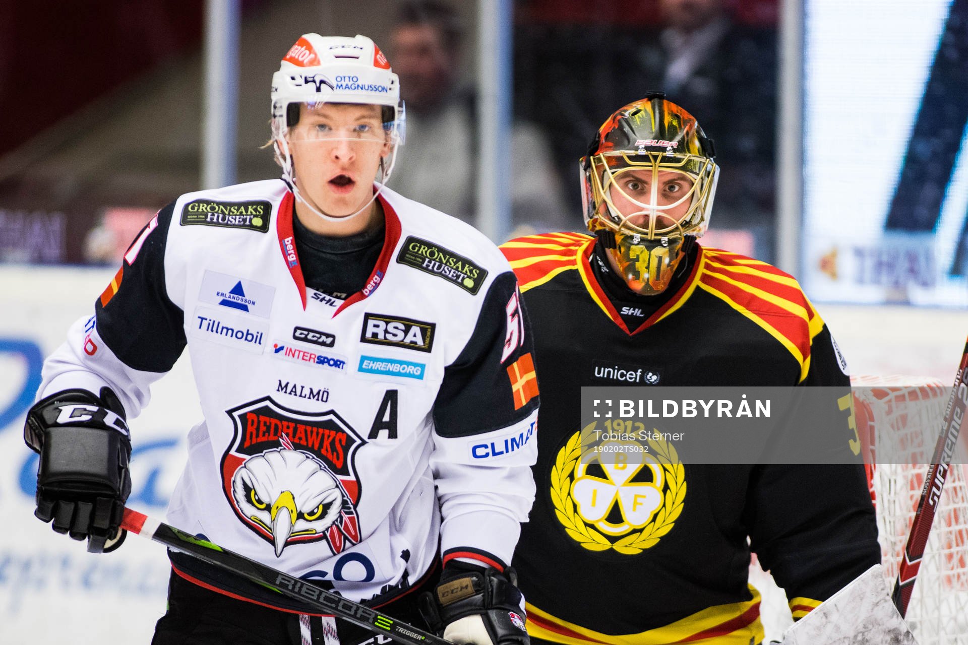Brynäs målvakt Joacim Eriksson och Malmö Redhawks Emil