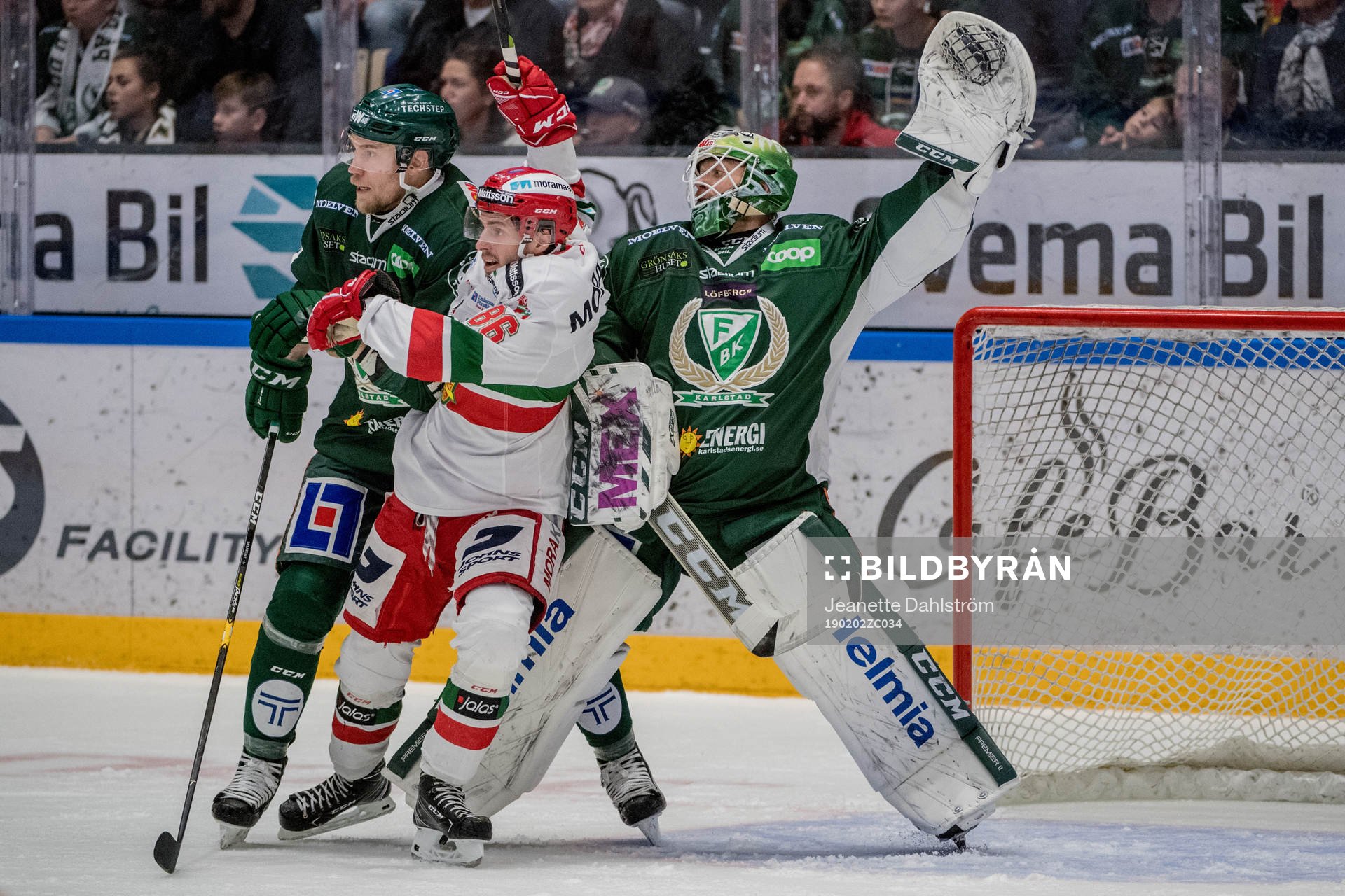 Färjestads Ilari Melart, och målvakt Markus Svensson och