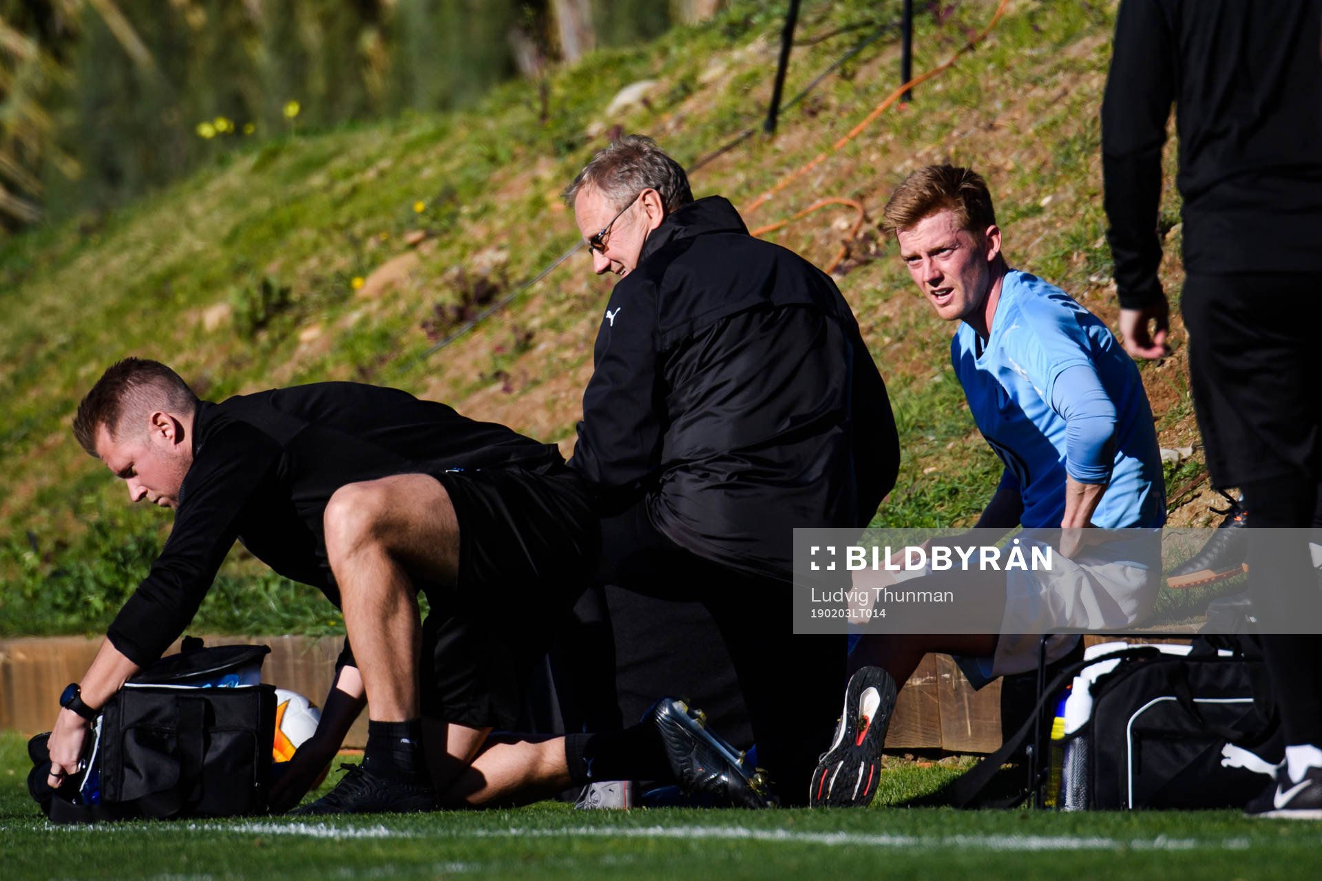Anders Christiansen of Malmö FF receives treatment