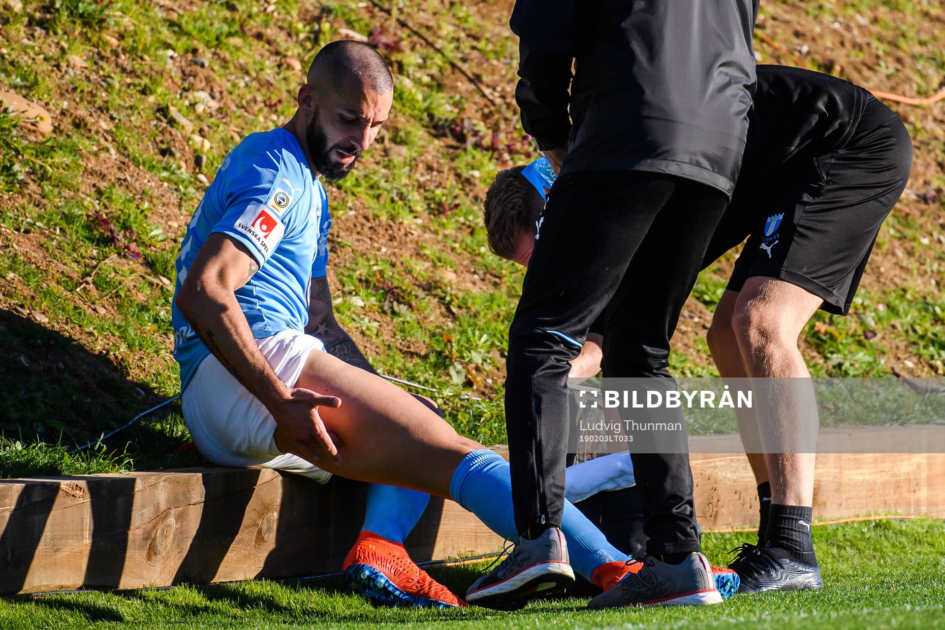 Guillermo Molins of Malmö FF receives treatment