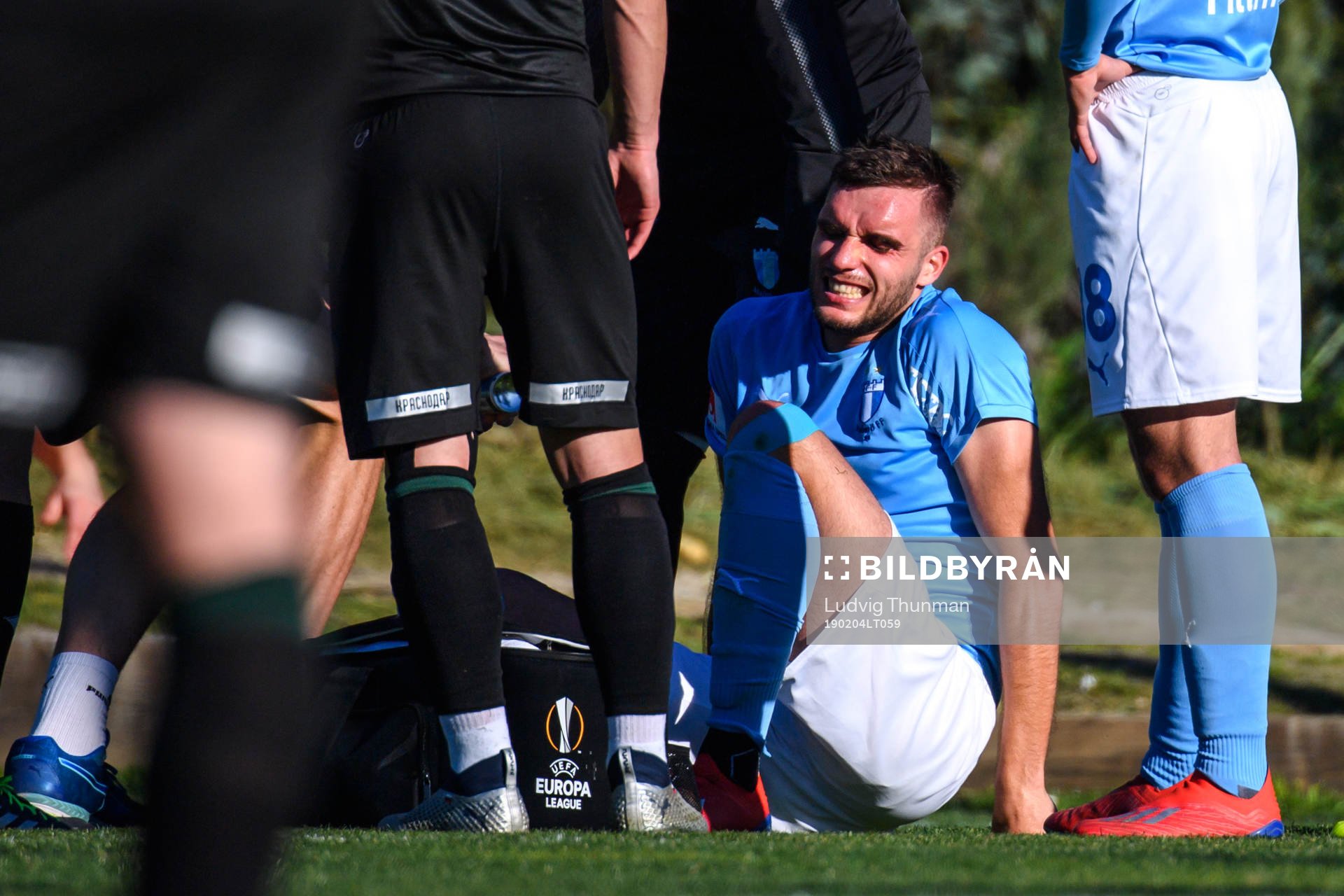 Egzon Binaku  of Malmö FF in pain